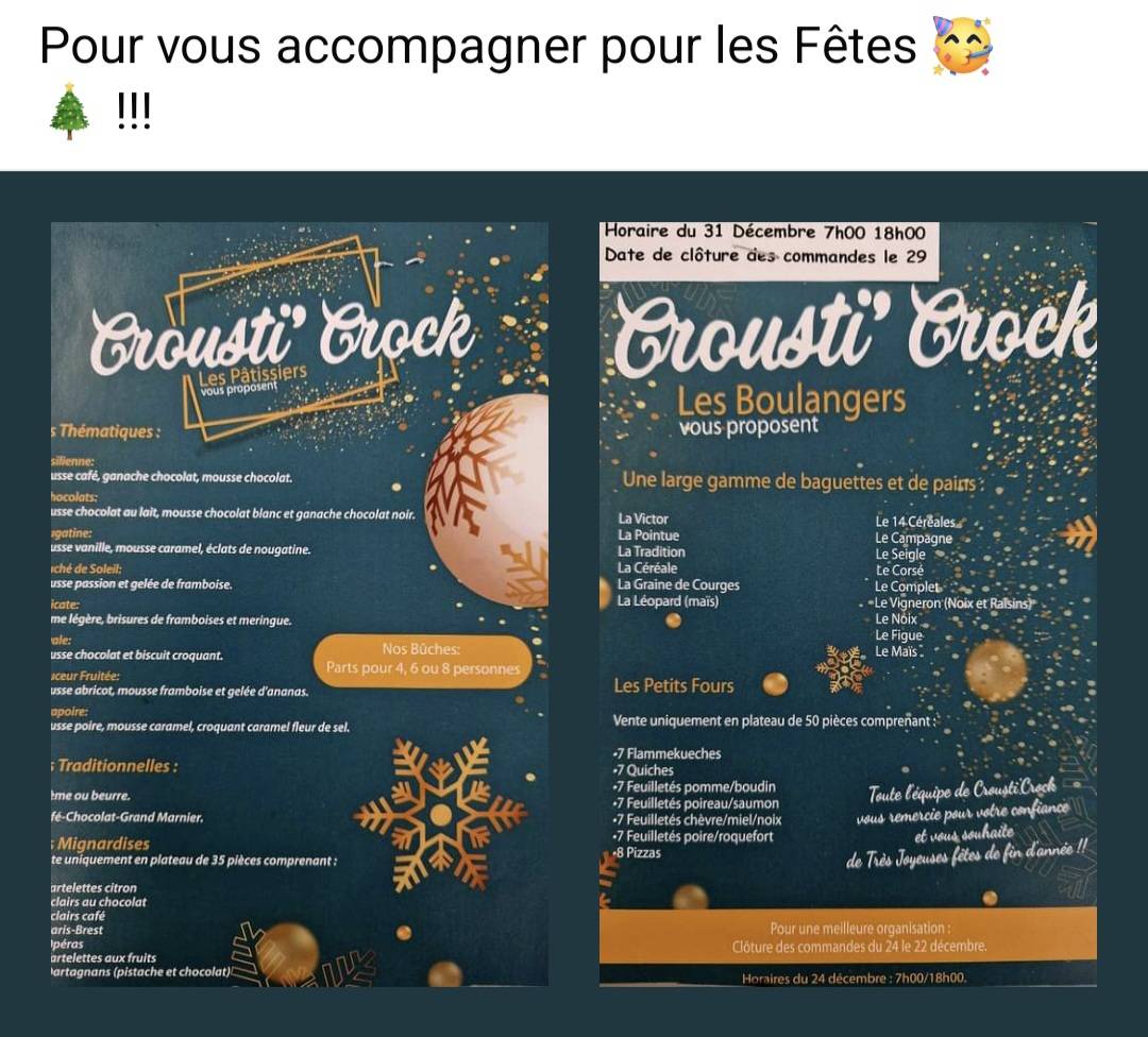 Menu de Artisan Boulanger "Crousti'Crock"