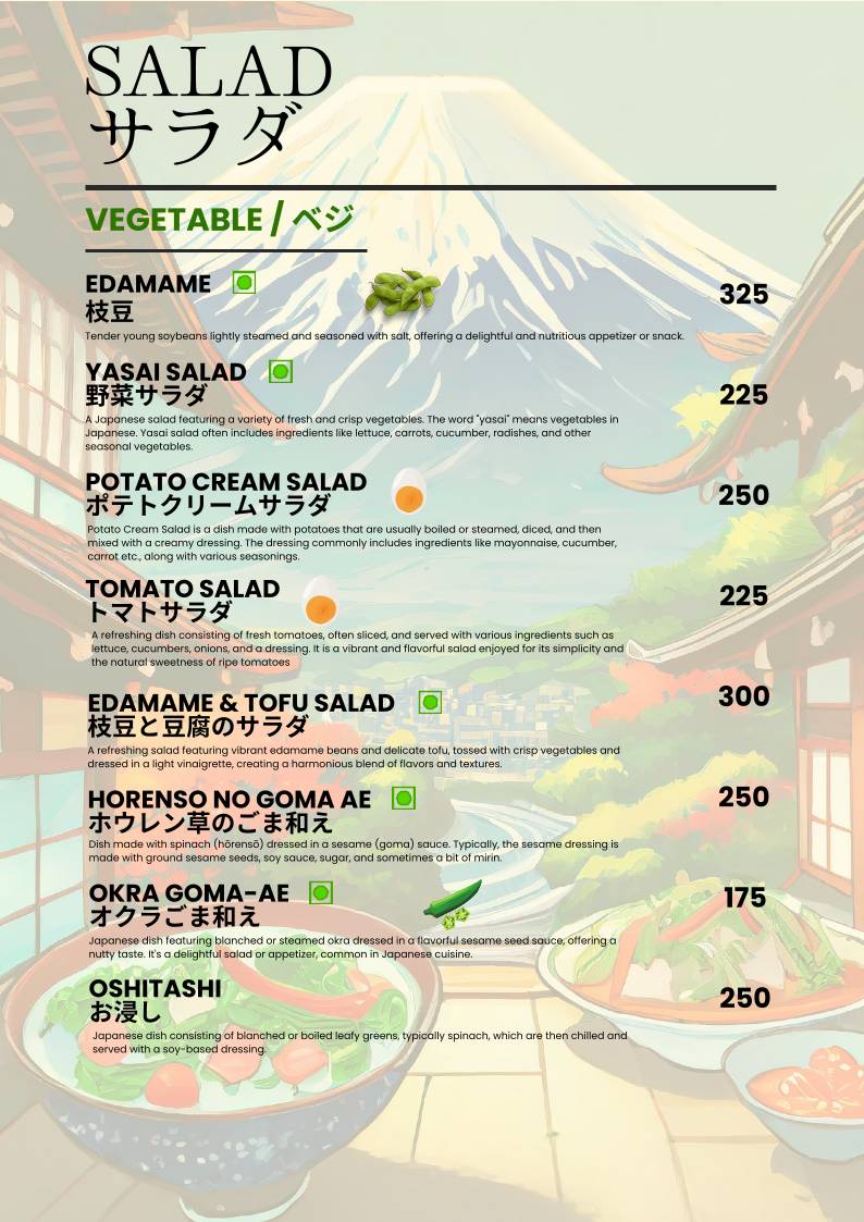 Asagao "The Japanese Kitchen" menu