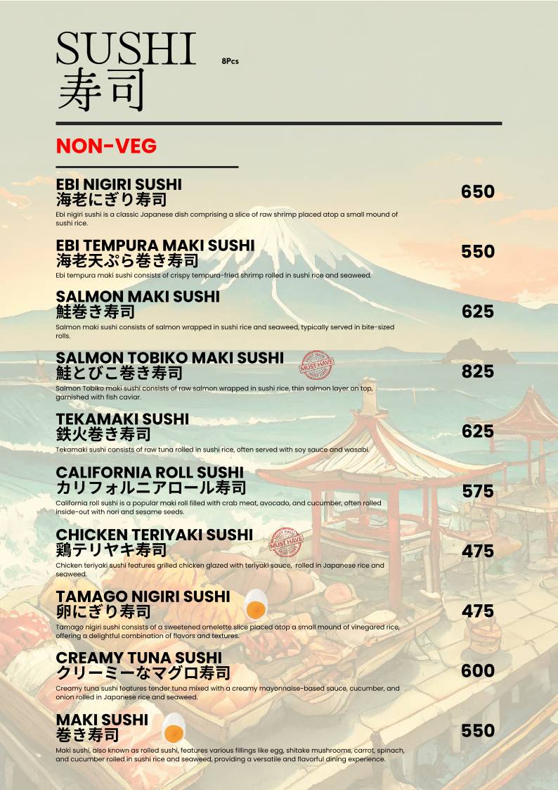 Asagao "The Japanese Kitchen" menu