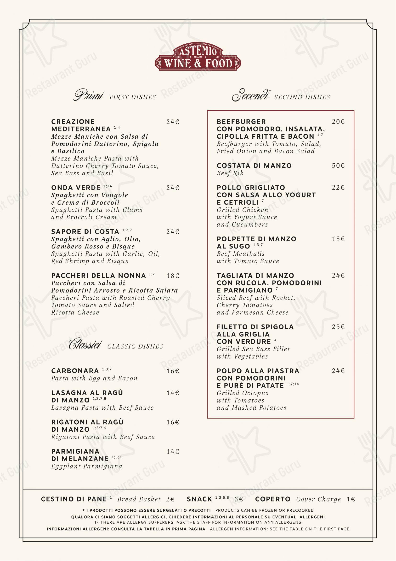 Astemio in Roma - Menu