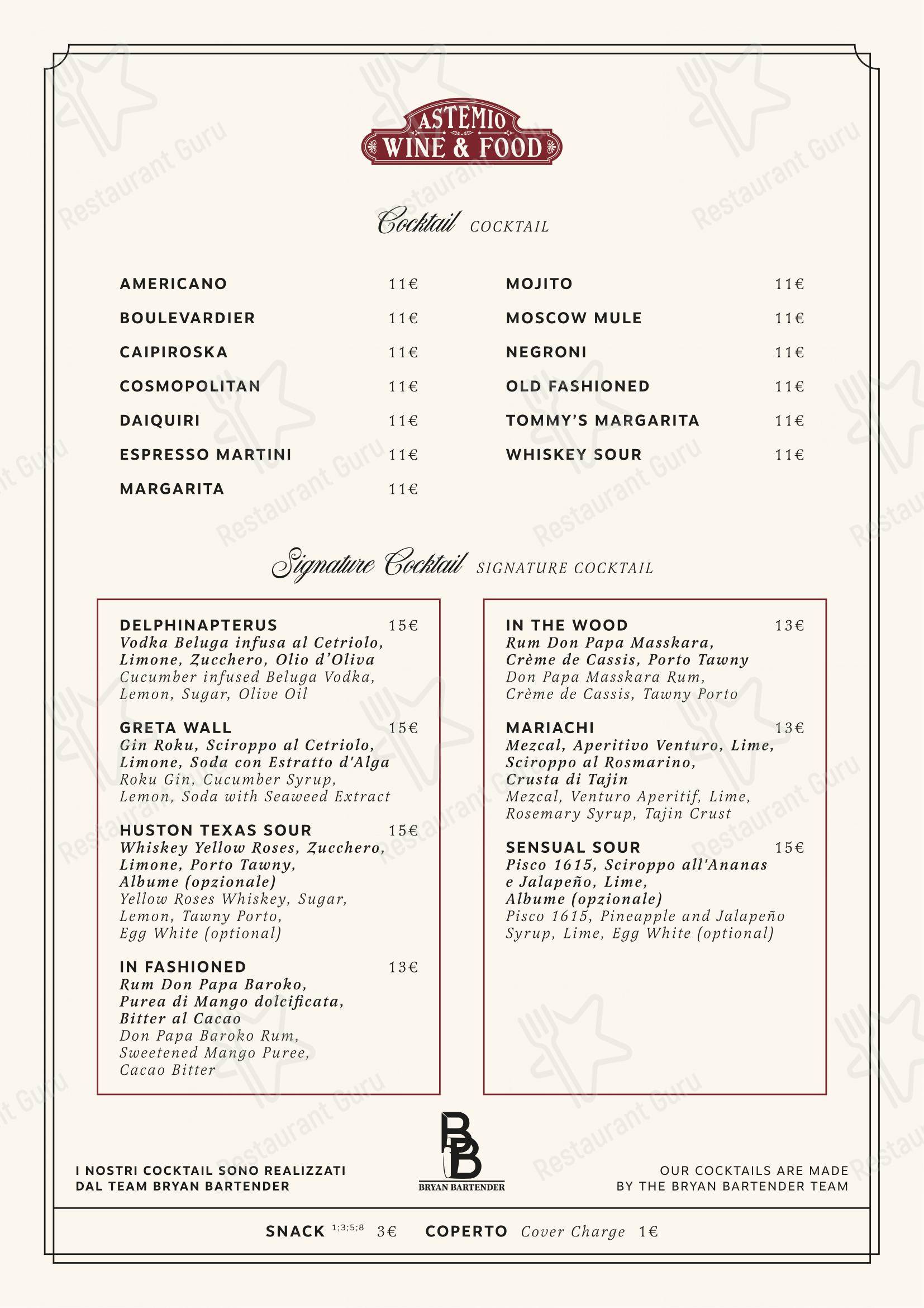 Astemio in Roma - Menu