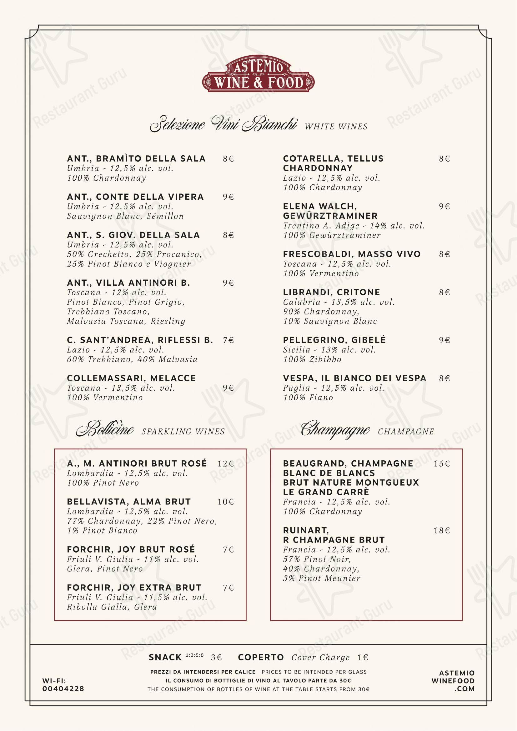 Menu bar per Astemio pub & bar