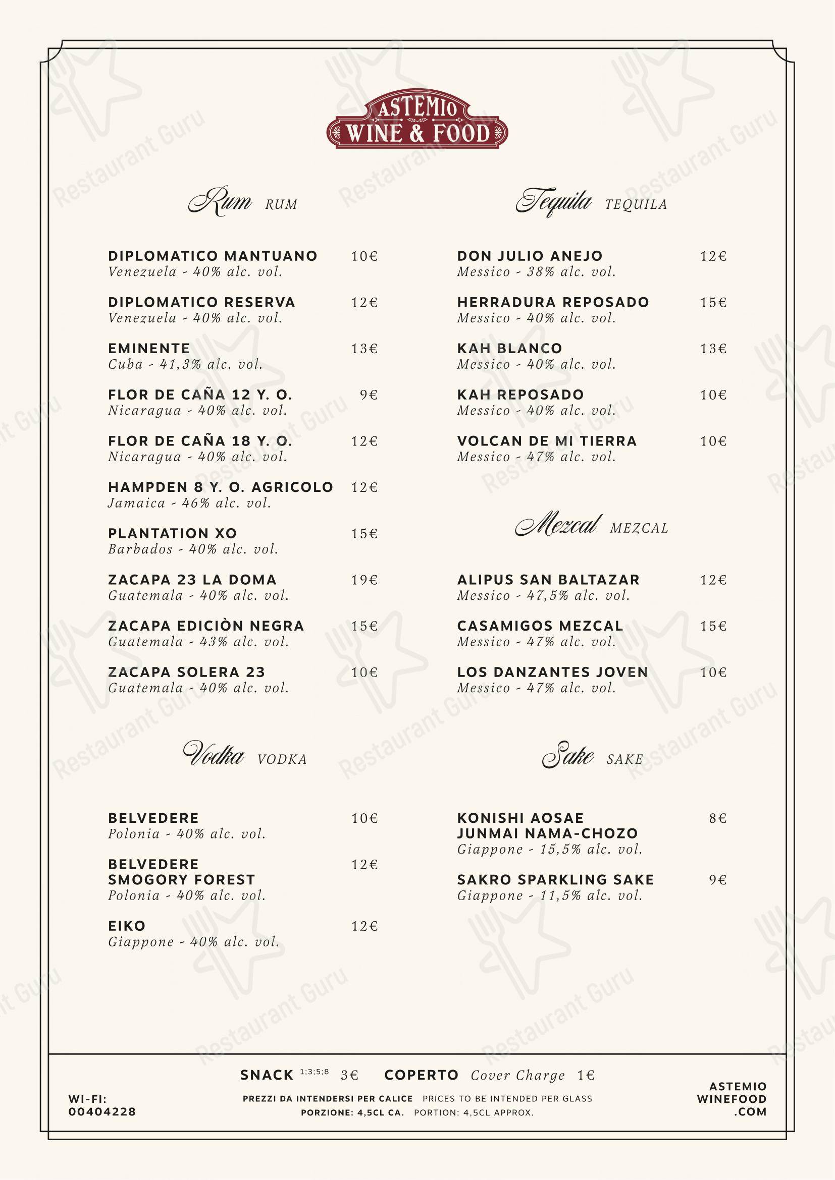 Astemio in Roma - Menu bar