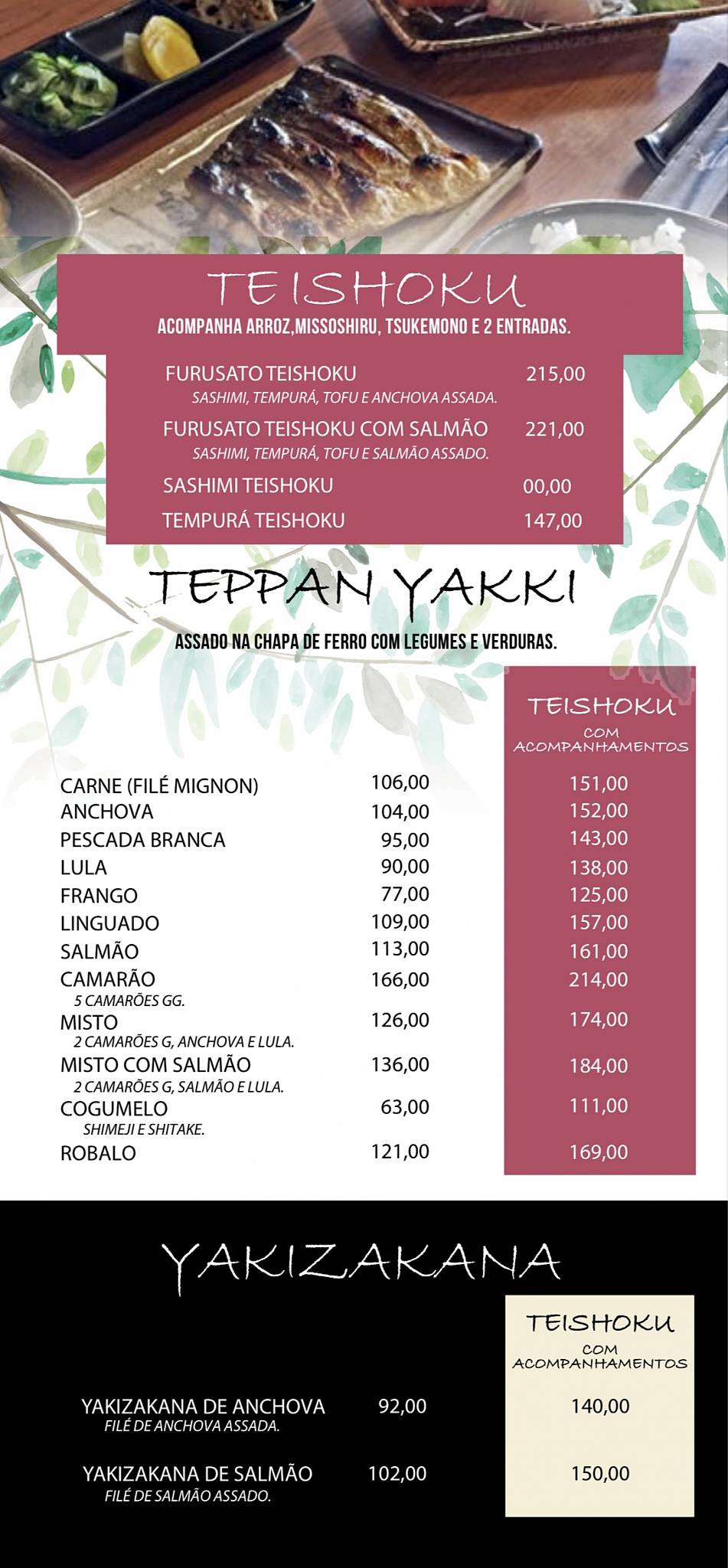 Restaurante Furusato cardápio