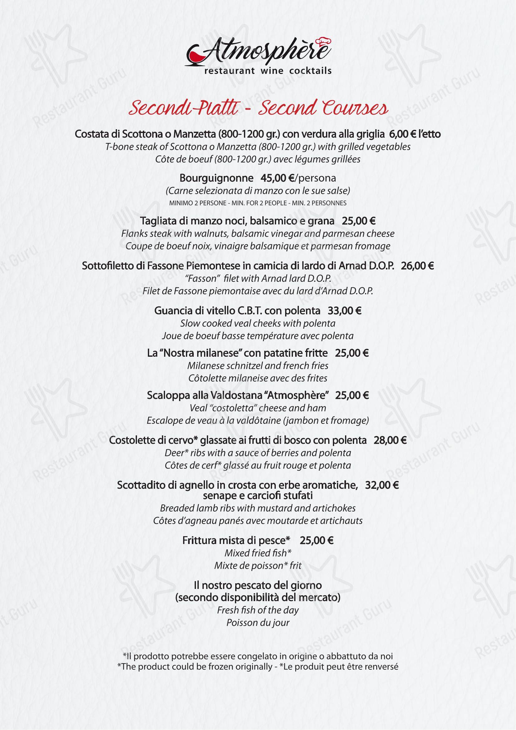 Menu di Atmosphère - Menu