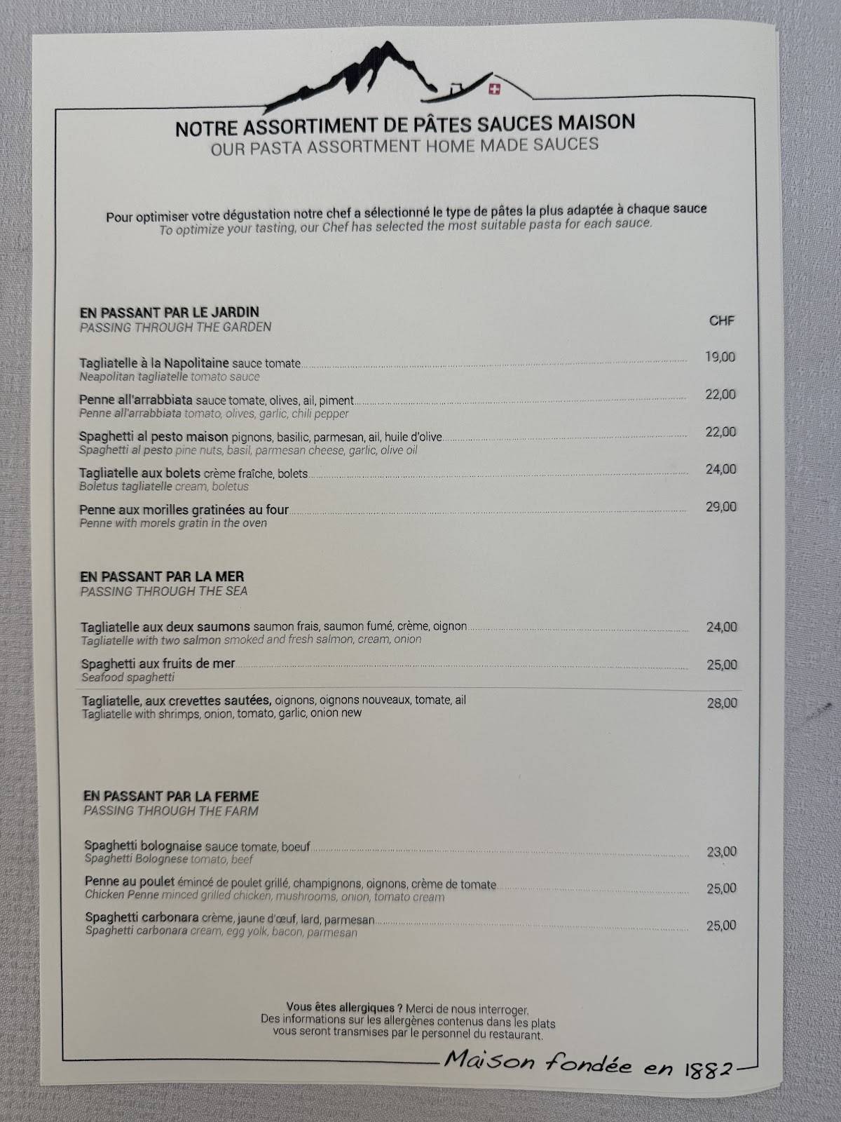 Menu di Au Petit Chalet - Restaurant in Geneva 