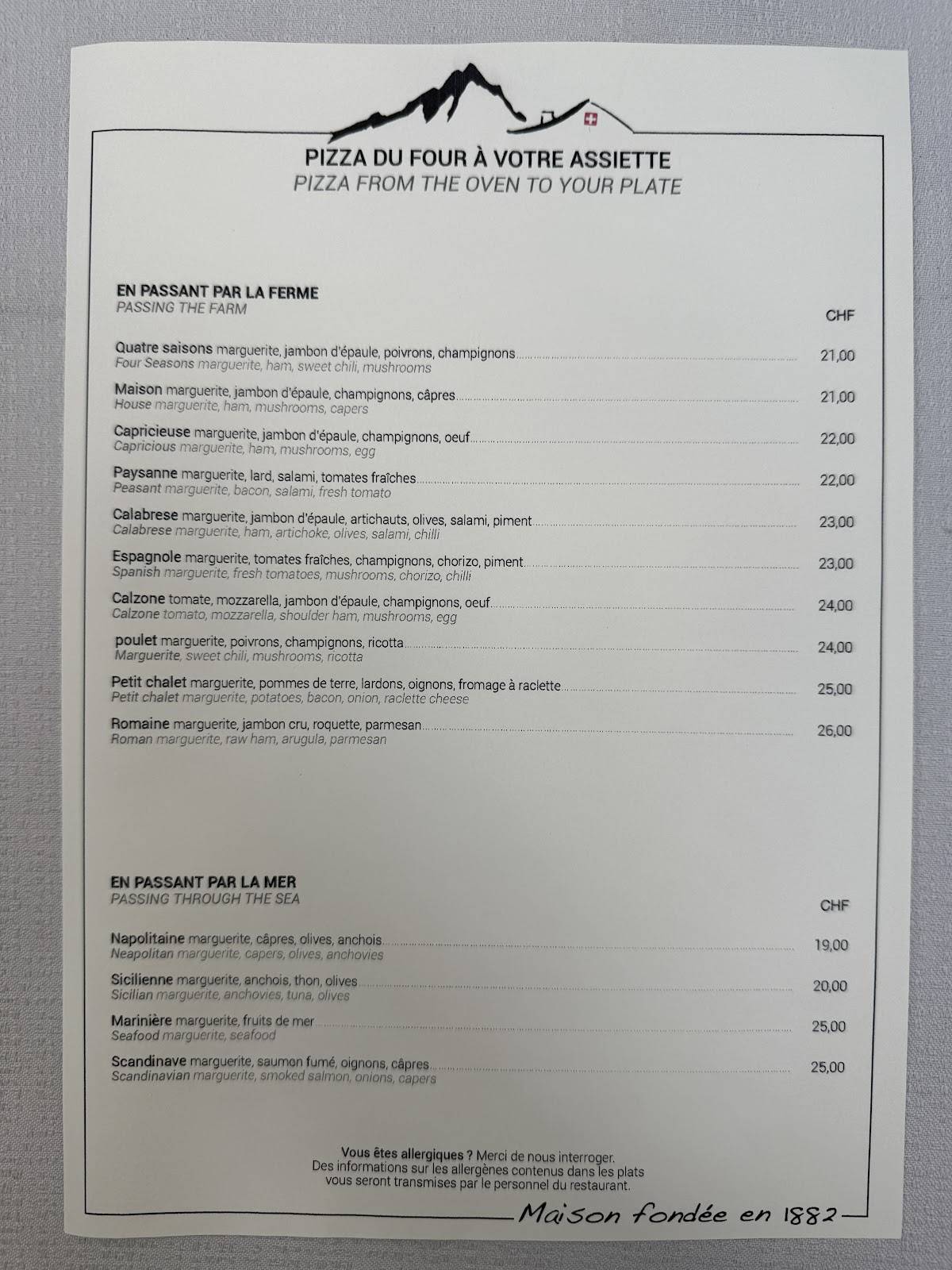 Menu di Au Petit Chalet - Restaurant in Geneva 