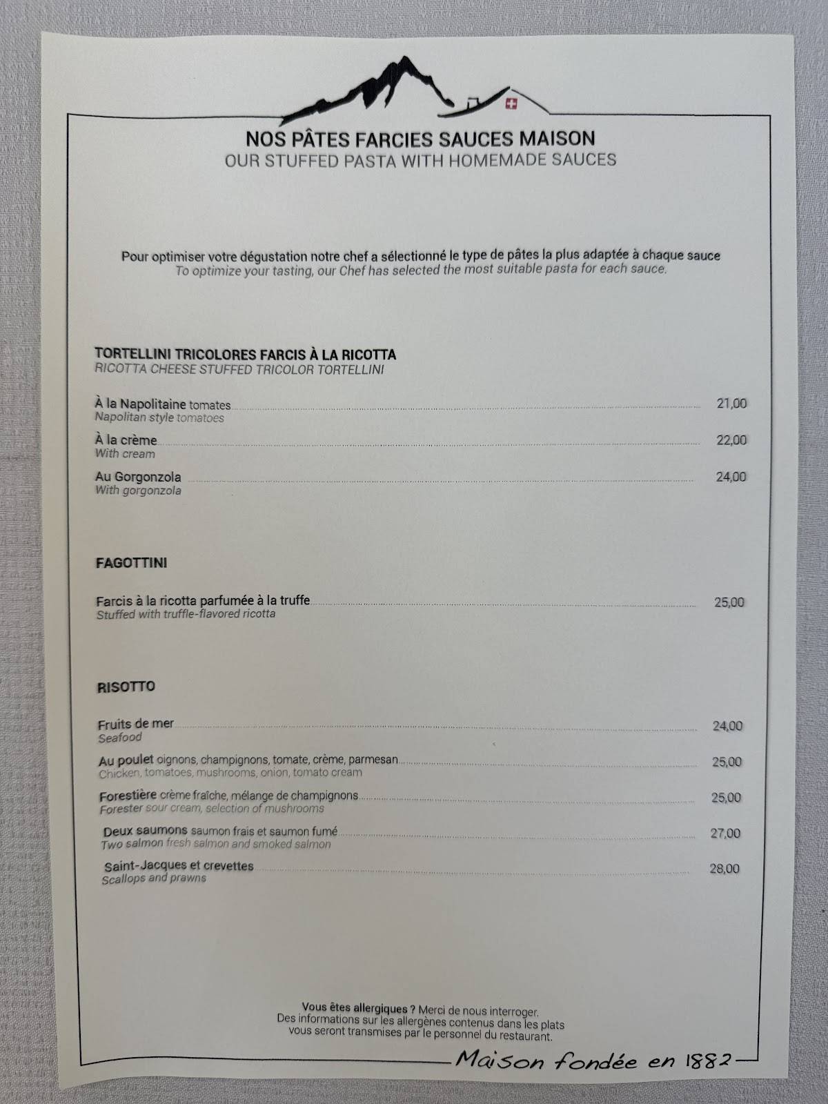 Menu di Au Petit Chalet - Restaurant in Geneva 