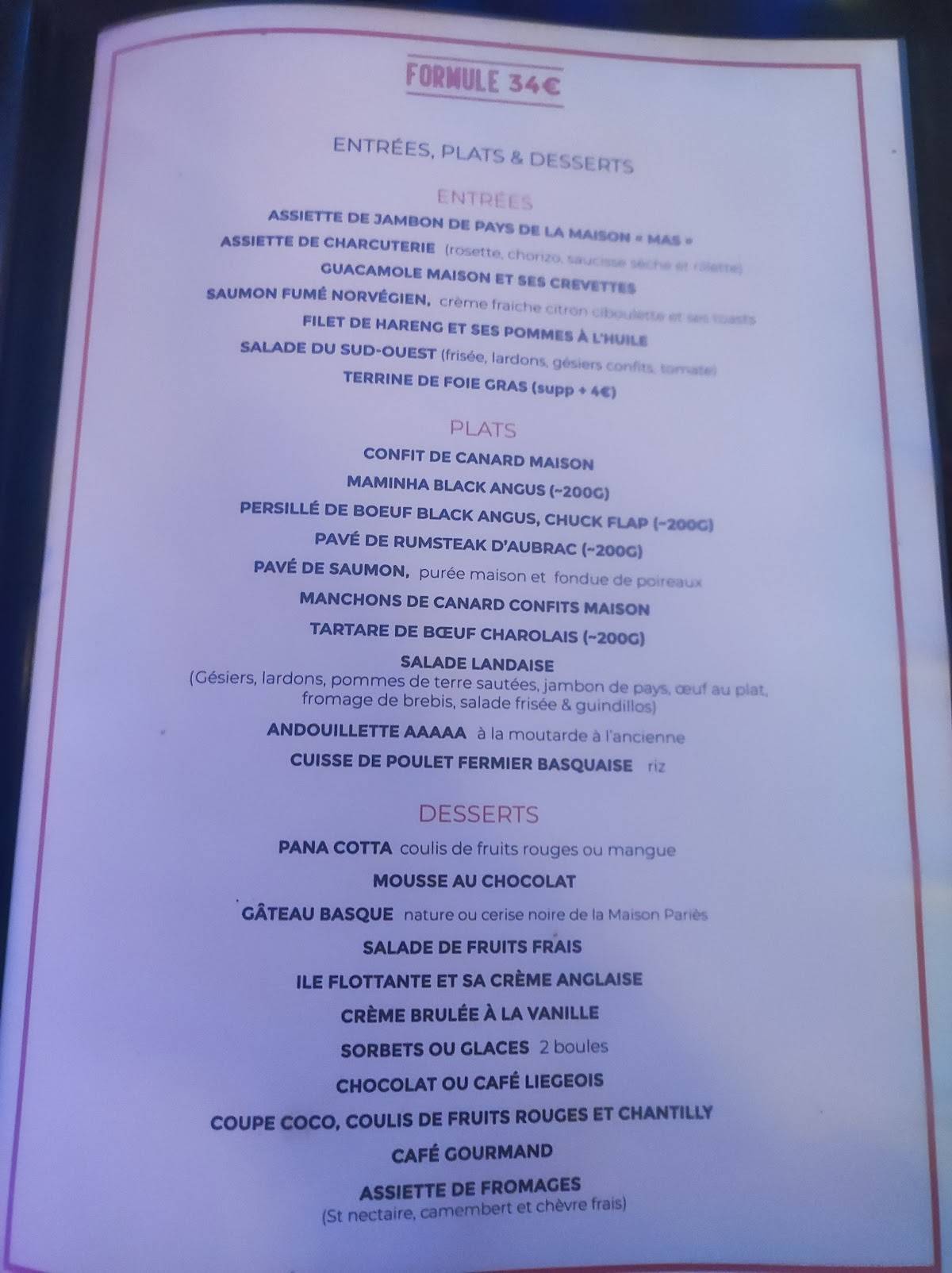 Menu de Au Timbre Poste