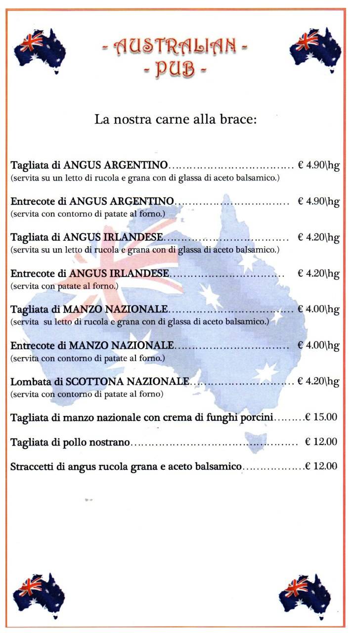 Menu di Australian Risto Pub Latina 