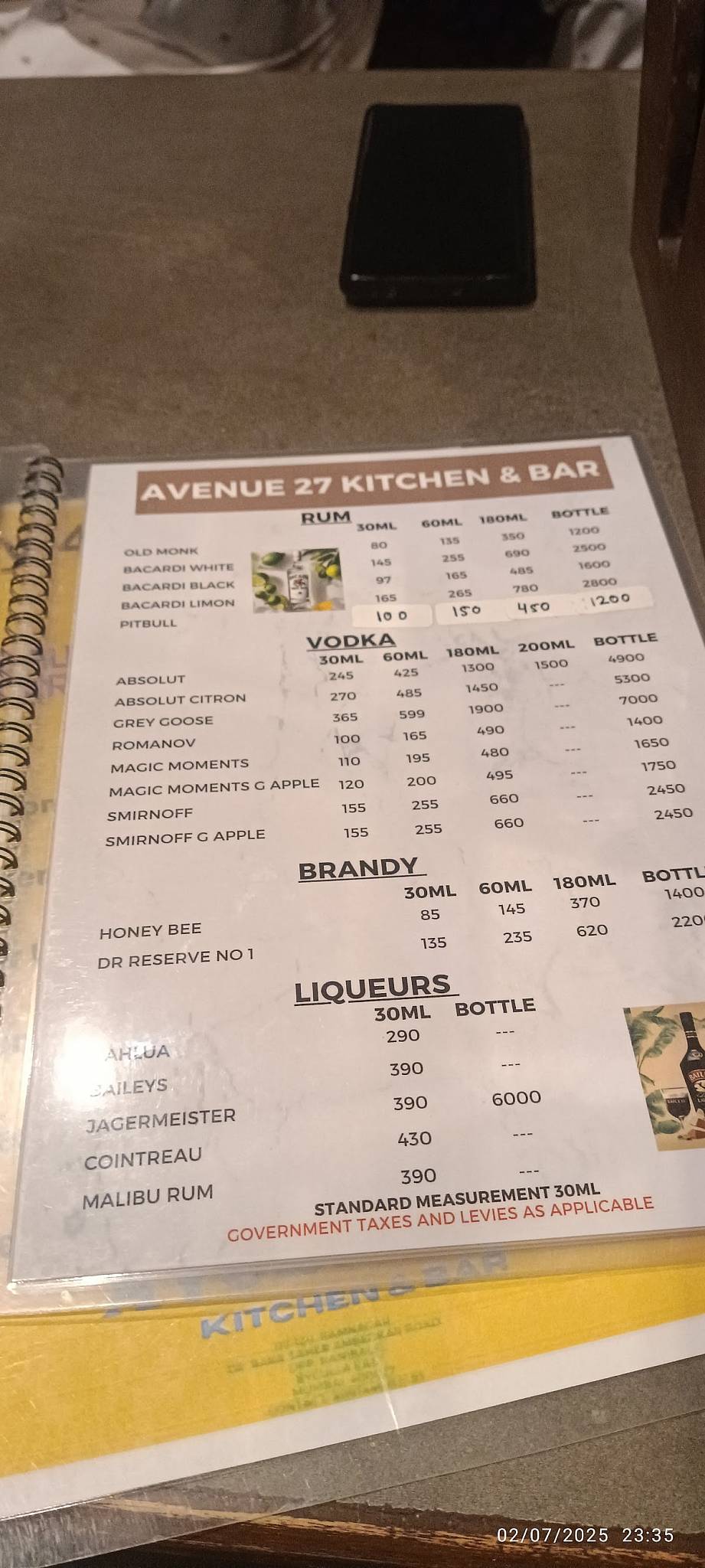 Avenue 27 Kitchen and Bar menu