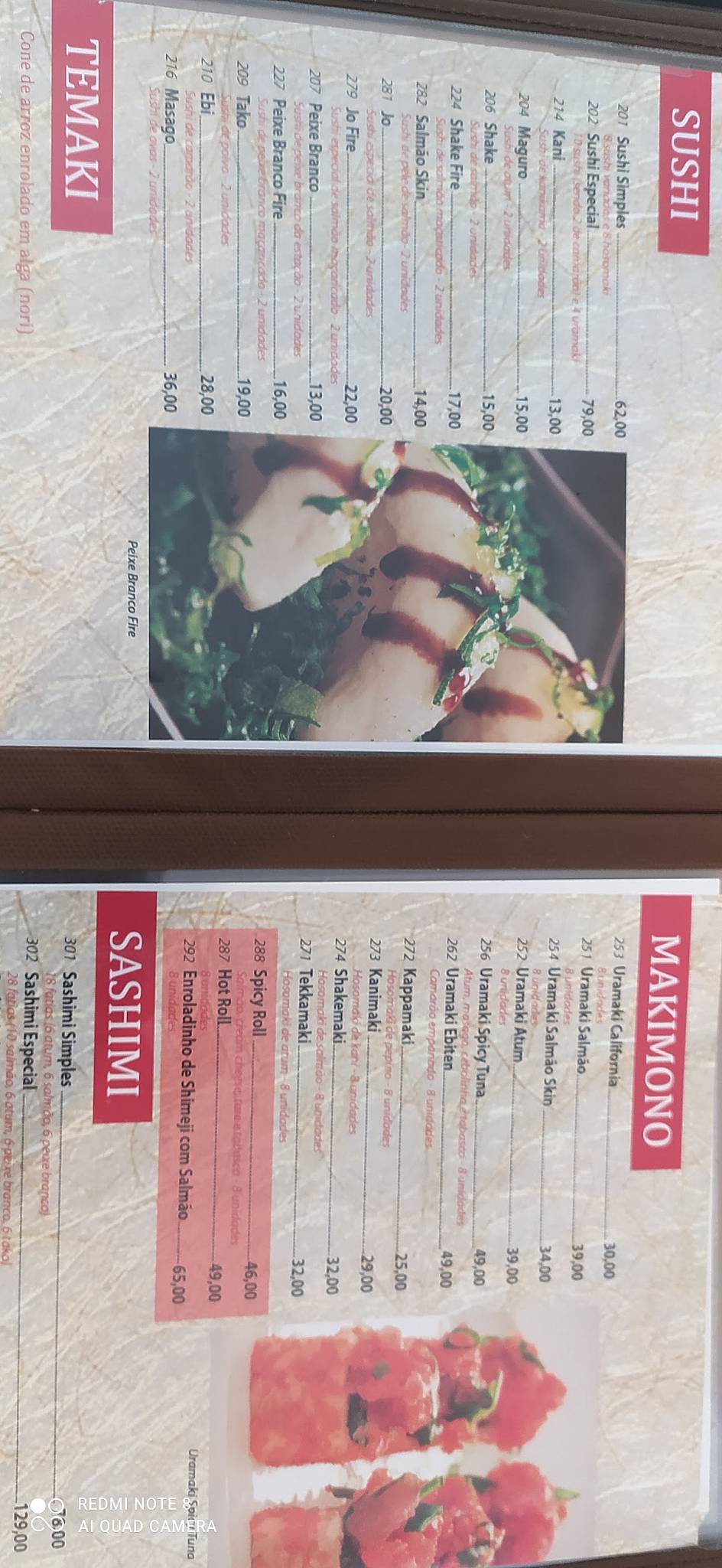 Azami Sushi cardápio