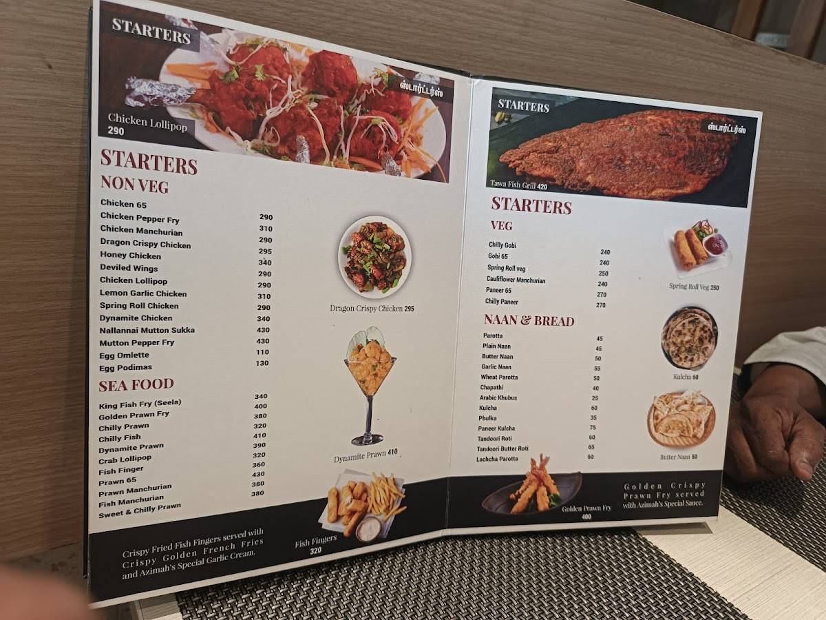 Azimah Arabian Restaurant menu