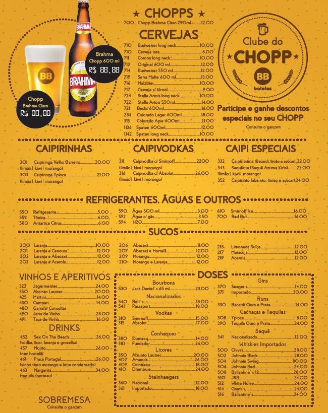 B.B. Batatas cardápio
