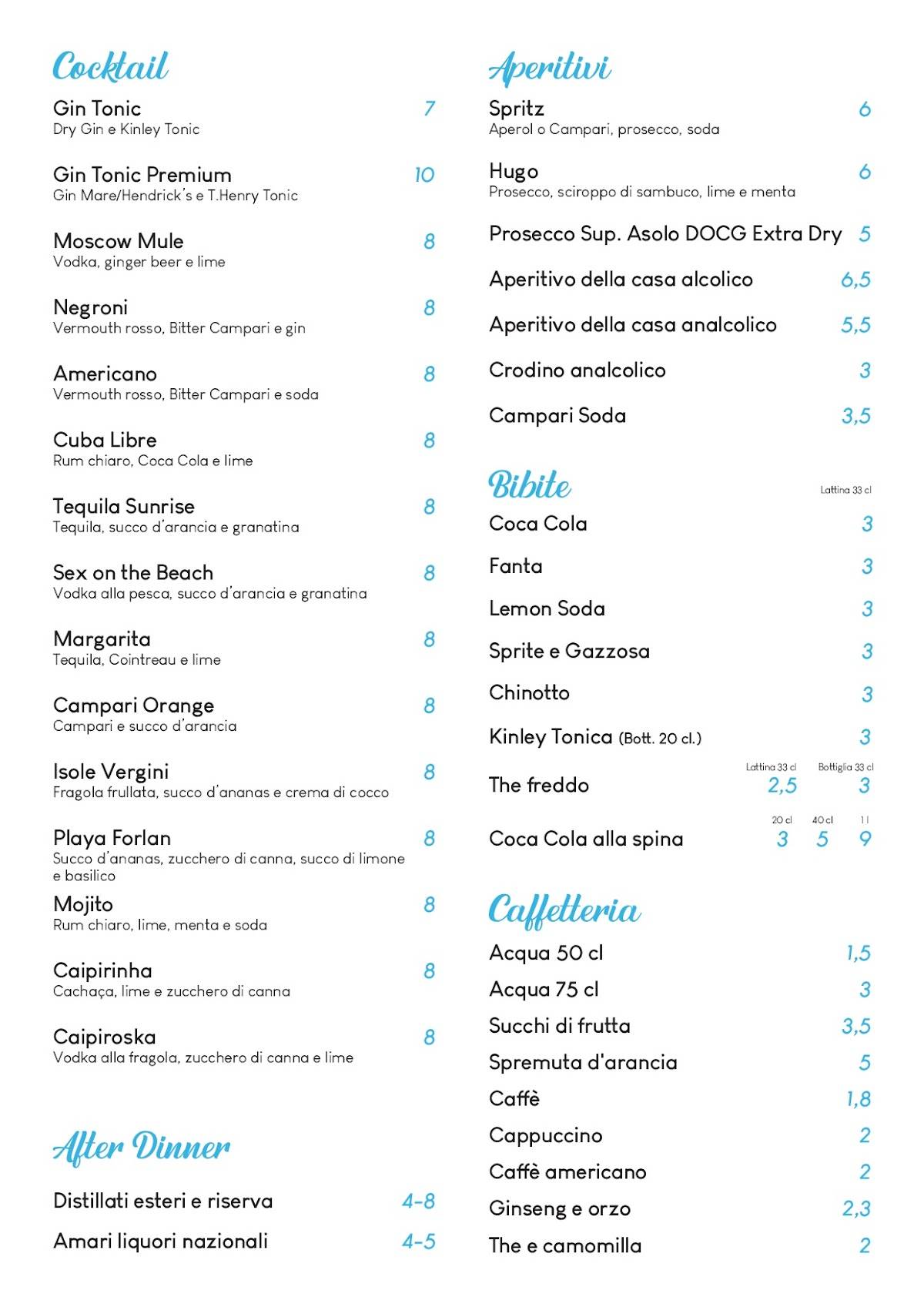 Menu di B&B Bar Ristorante Pizzeria 