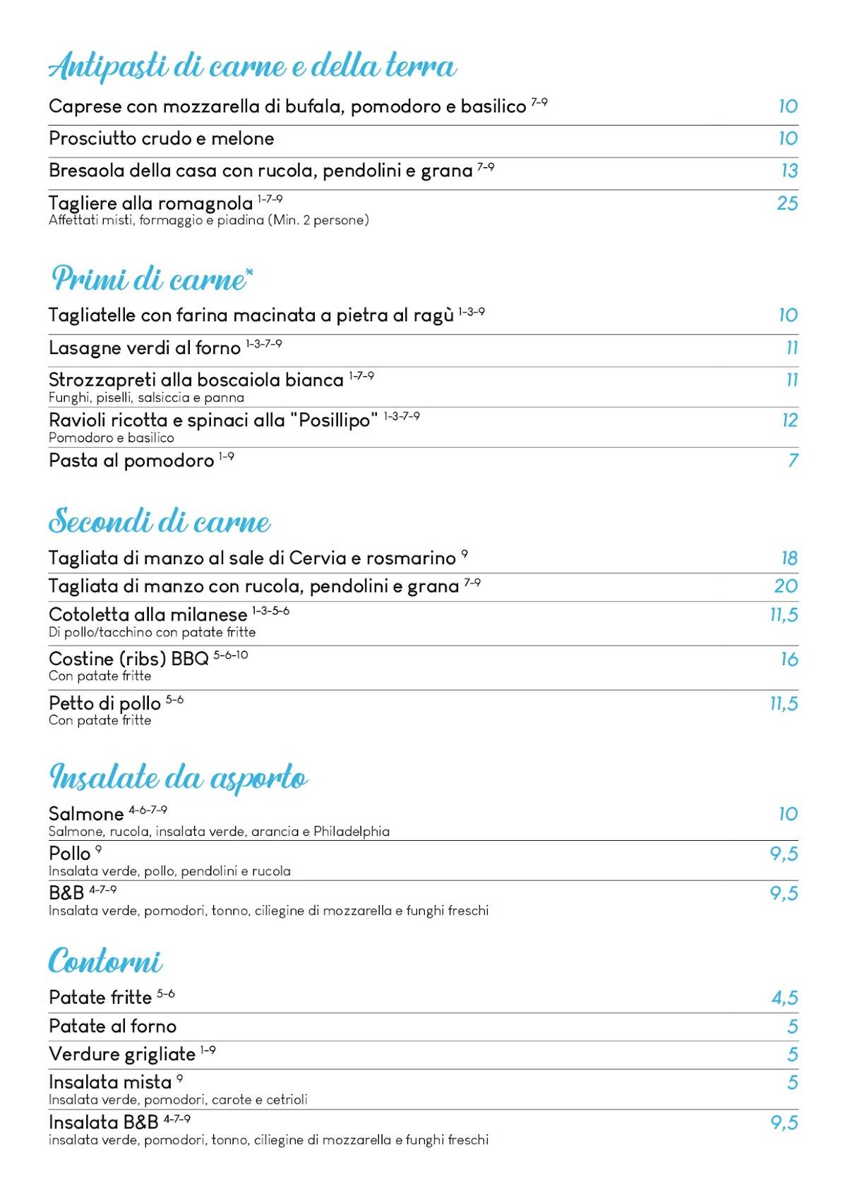 Menu di B&B Bar Ristorante Pizzeria 