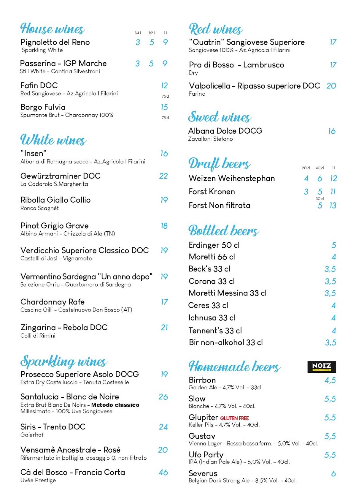 Menu di B&B Bar Ristorante Pizzeria 