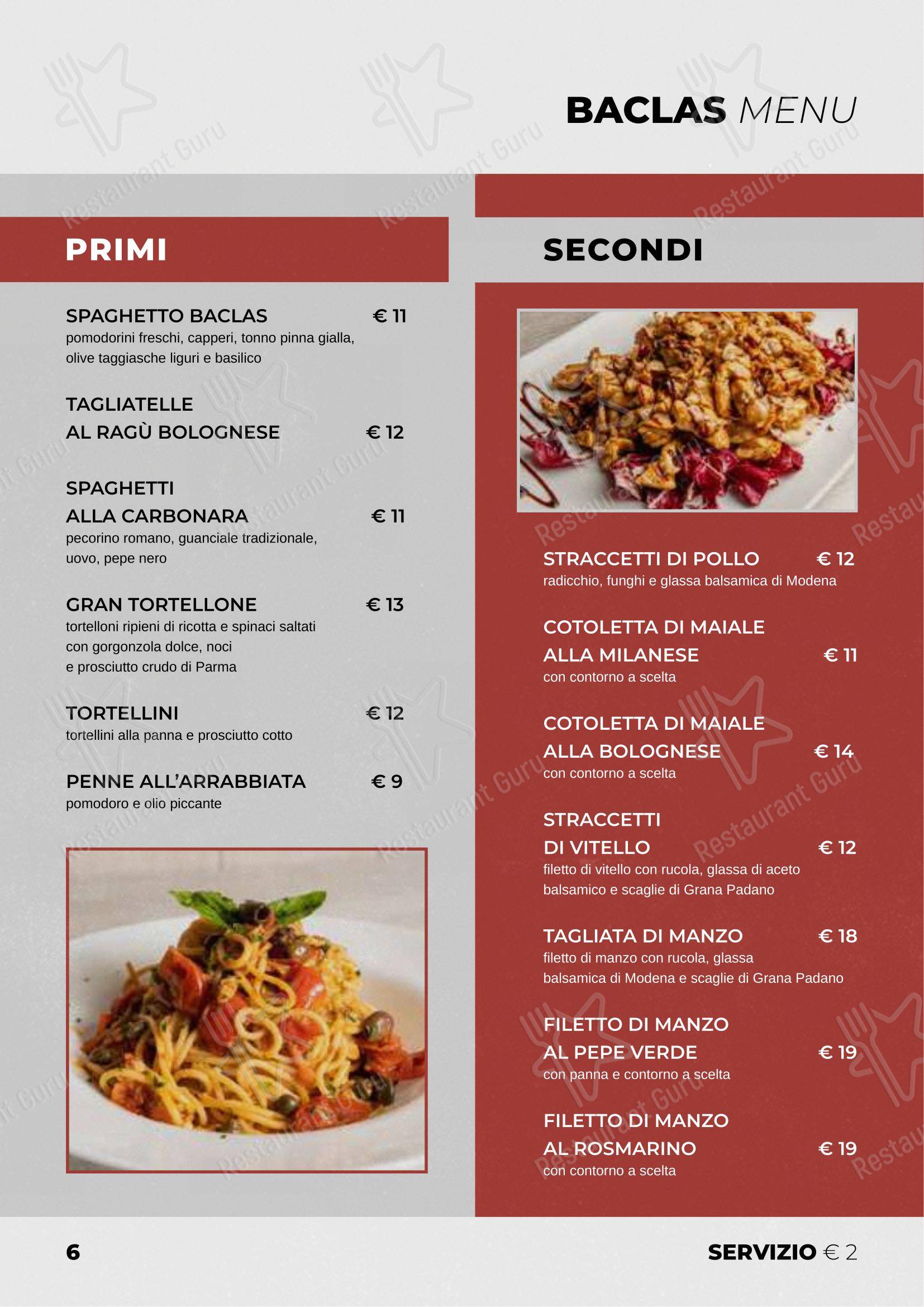 Menu di BACLAS - Pizzeria con cucina, senza glutine, delivery e take away - Menu bar