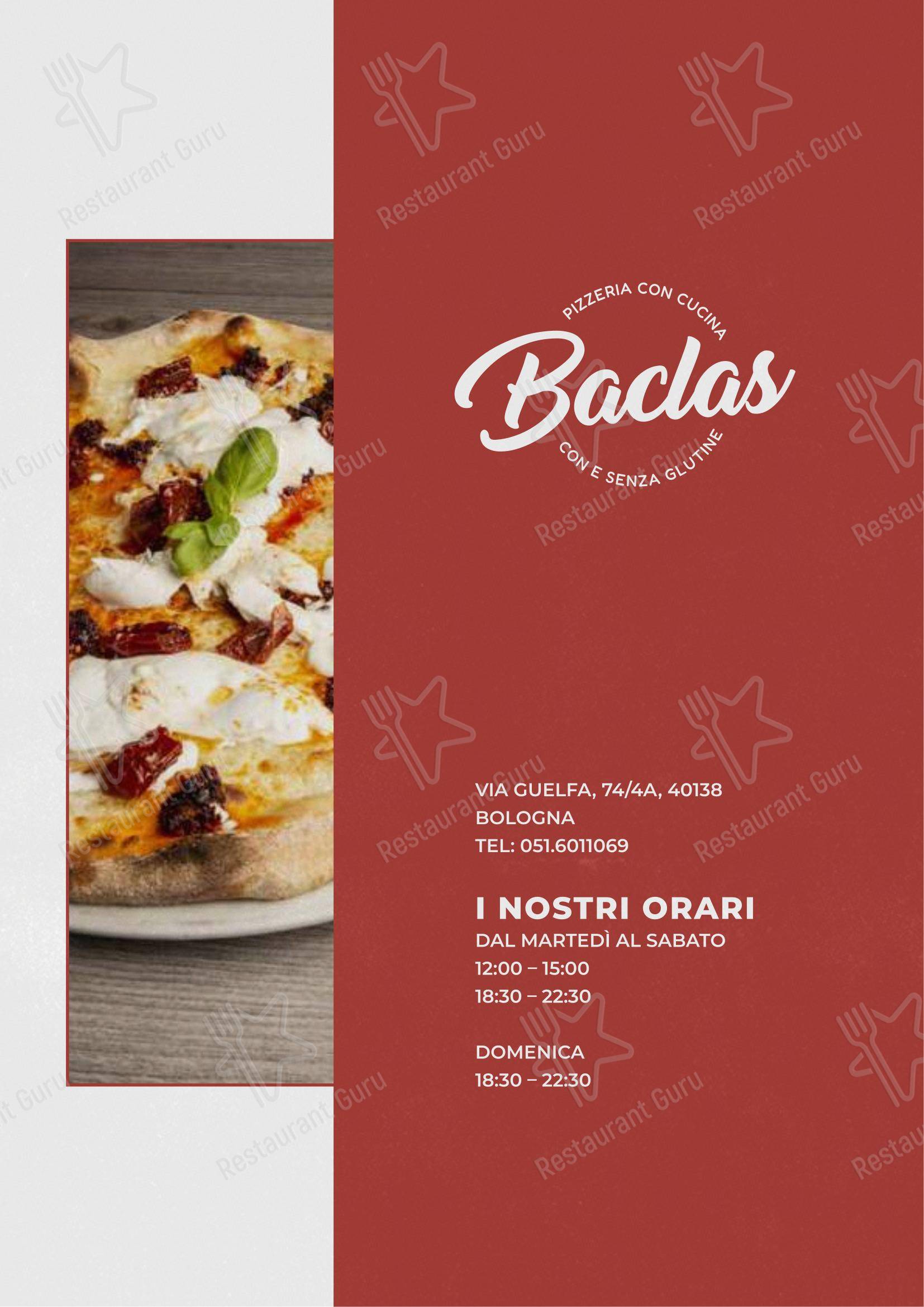 Menu di BACLAS - Pizzeria con cucina, senza glutine, delivery e take away - Menu bar