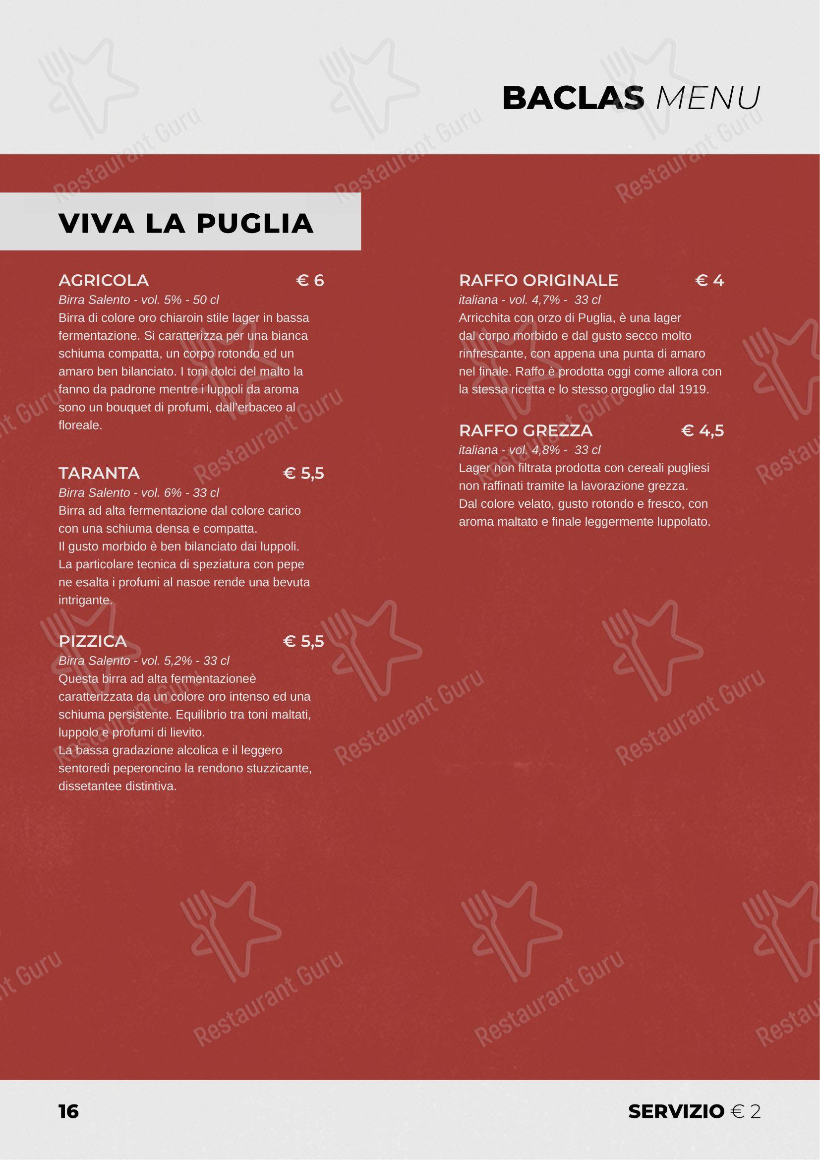 Menu bar per BACLAS - Pizzeria con cucina, senza glutine, delivery e take away in Bologna