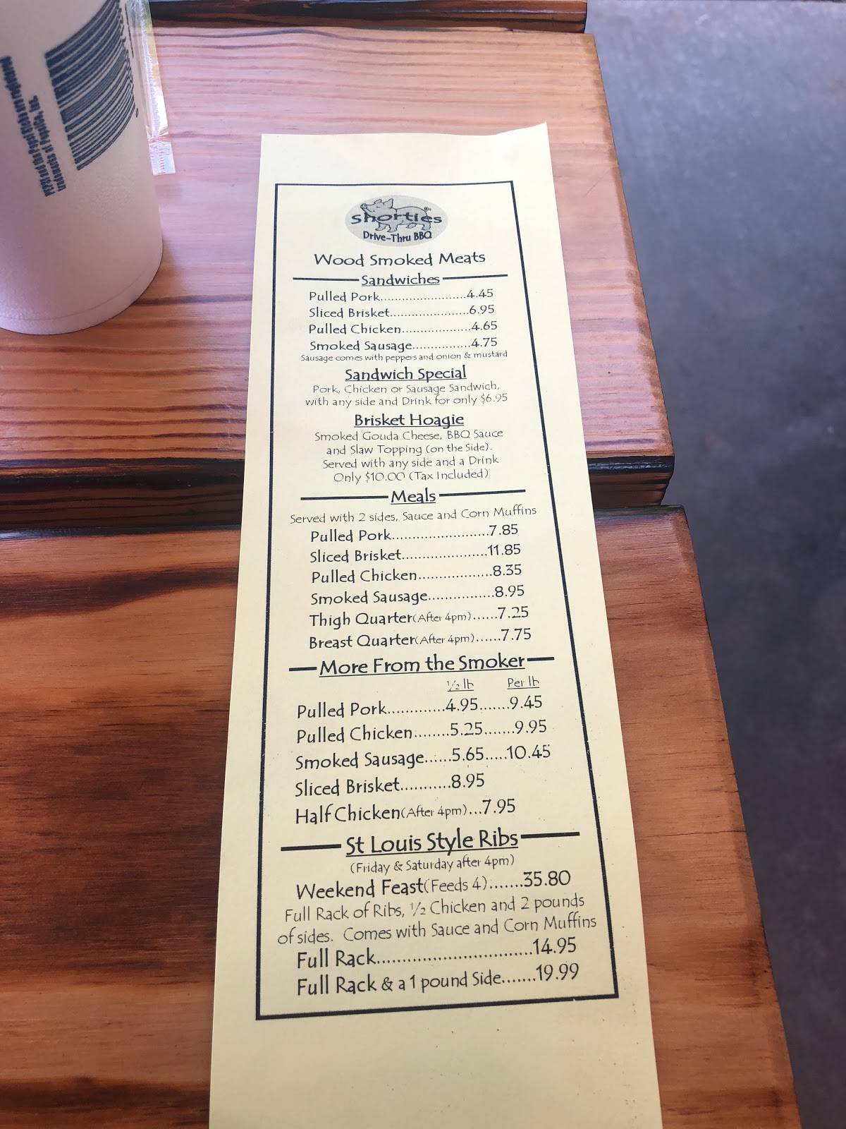 Menu at Shorties Drivethru BBQ, Asheville, 6 Newfound Rd
