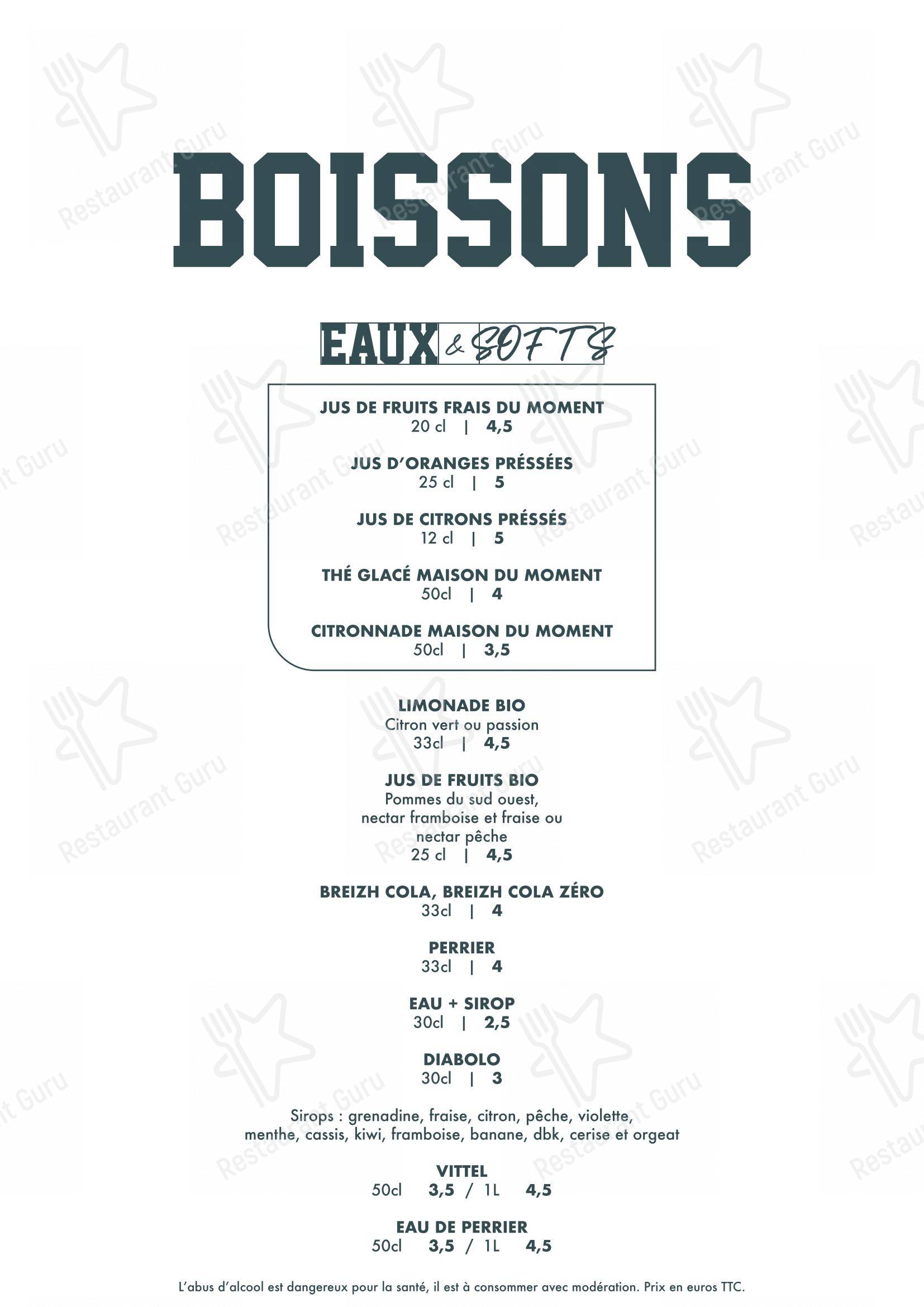 Menu pour BDS Restaurant Rennes - Menu bar