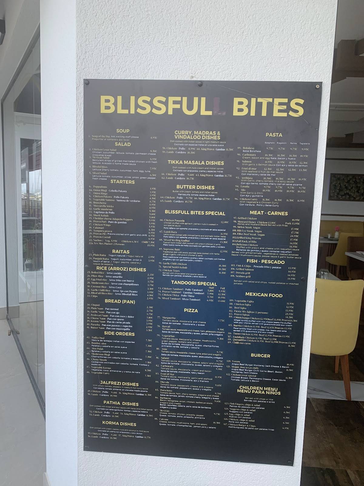 Menu at BLISSFULL BITES restaurant, Benijófar