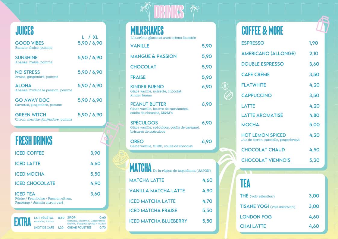 Menu de BLUEBIRD . Coffee shop rennais. Good vibes only