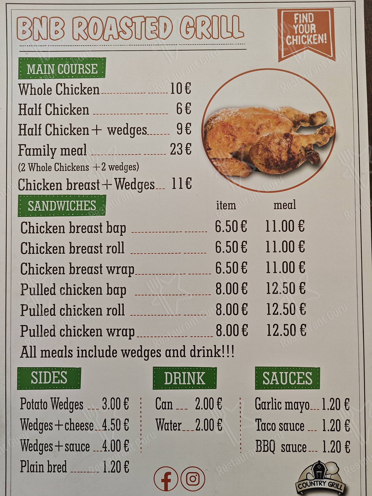 Menu at BNB Roasted Grill Glanmire restaurant, Glanmire