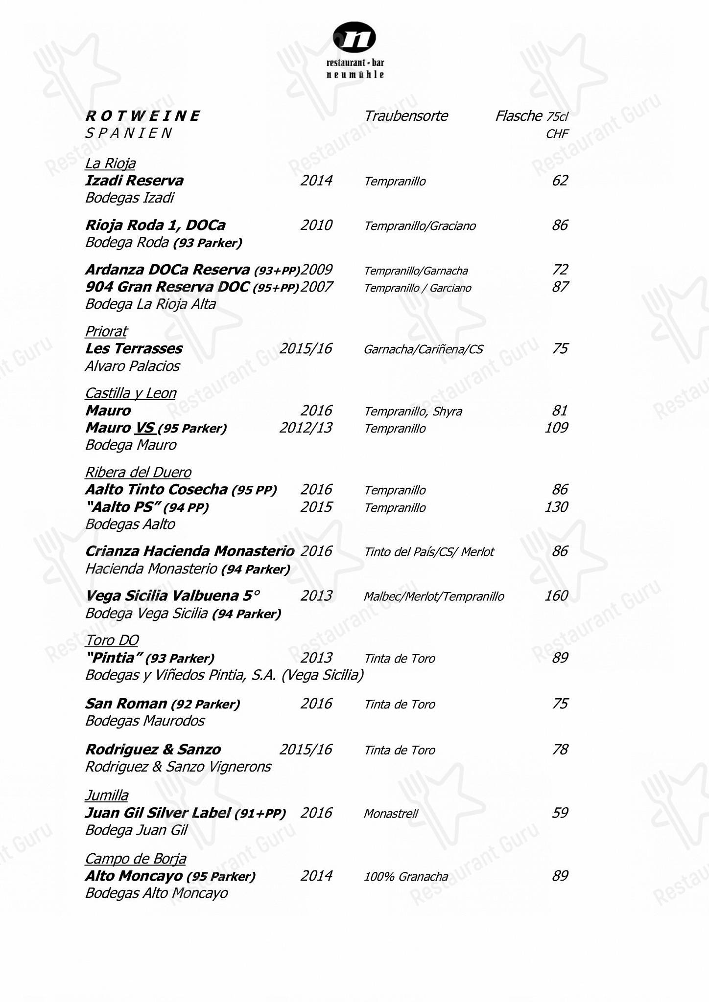 Carte menu per Neumühle in Baar