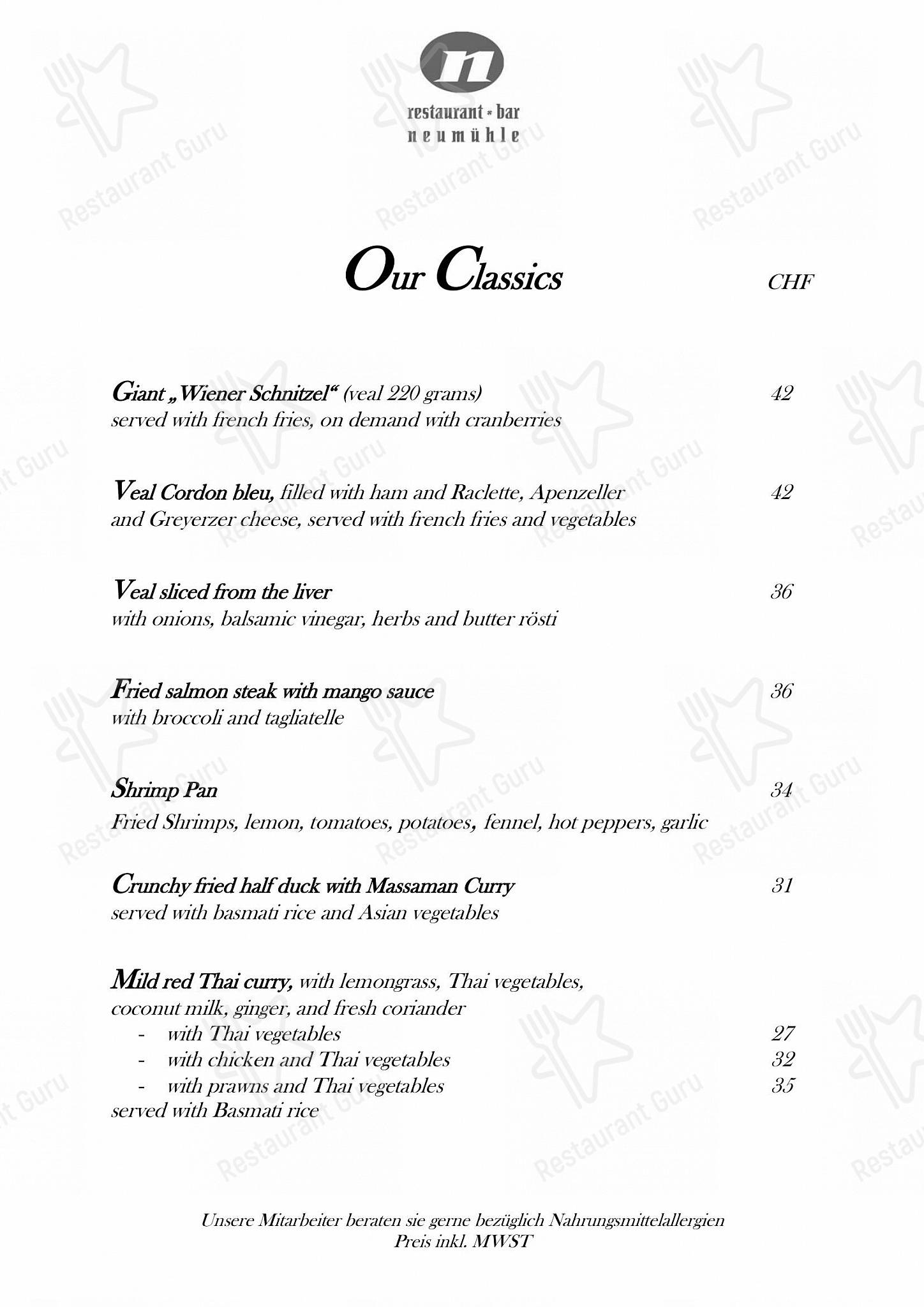 Menu di Neumühle - Carte menu
