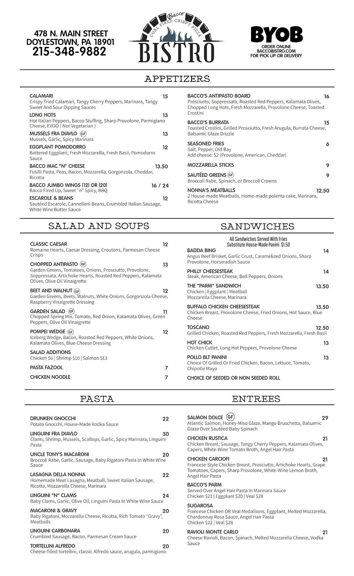 Menu at Bacco Bistro pizzeria, Doylestown(00)