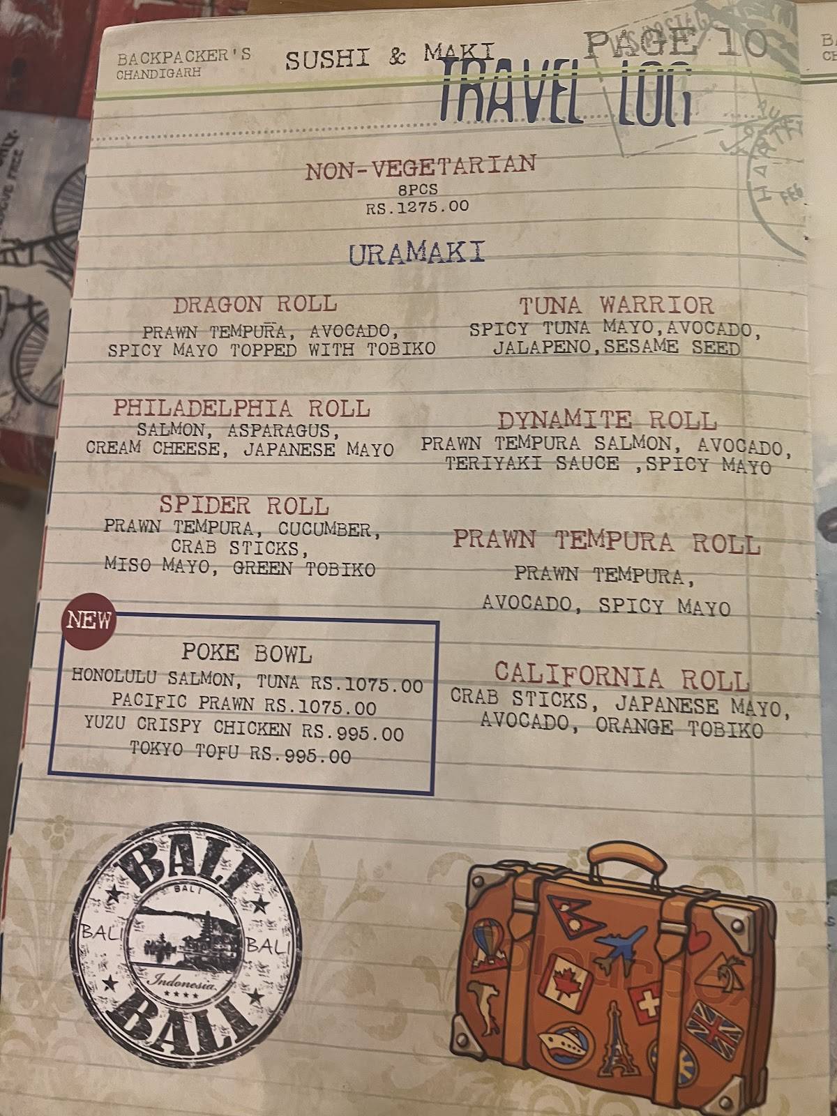 Backpackers Cafe menu