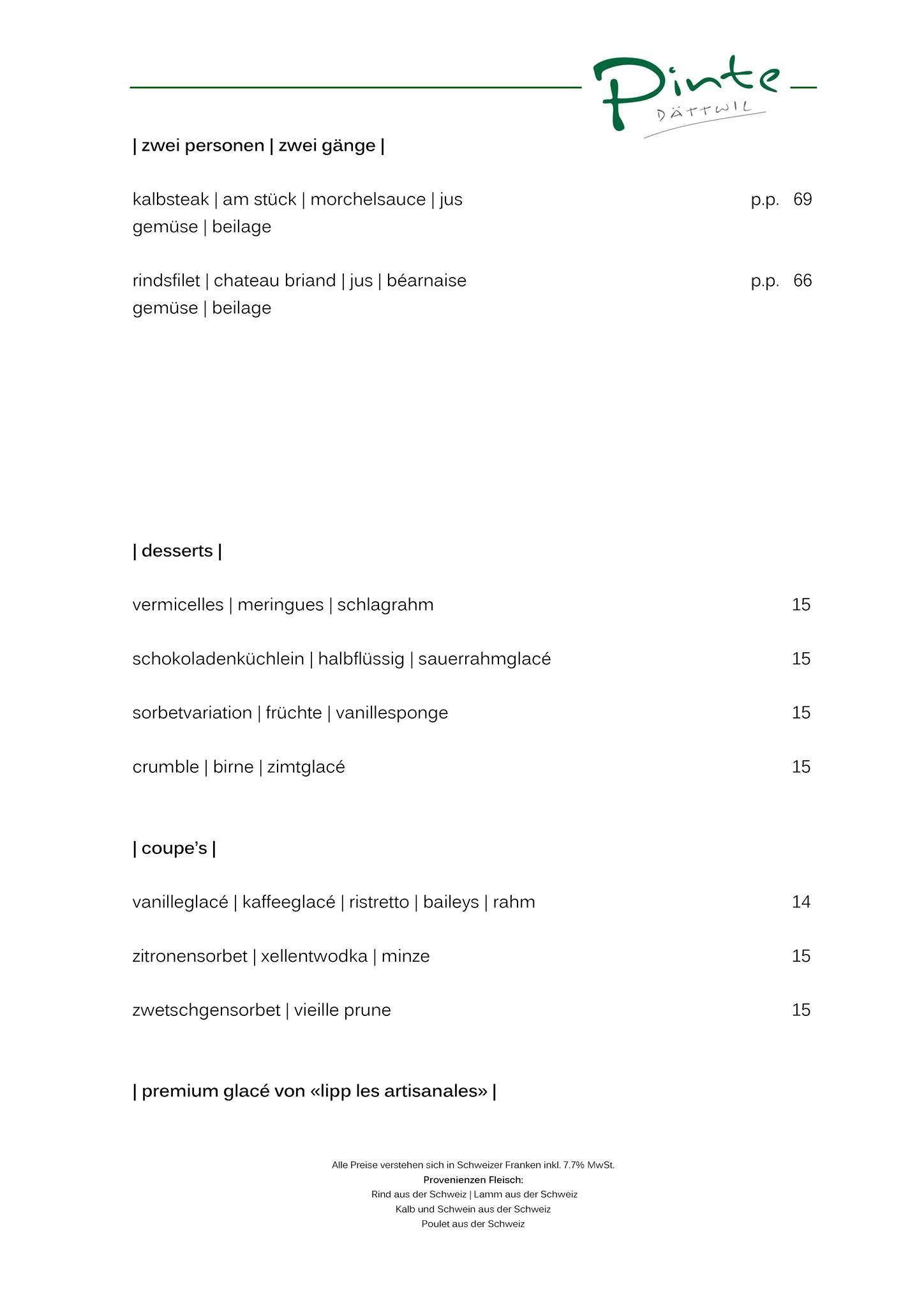 Menu di Pinte 