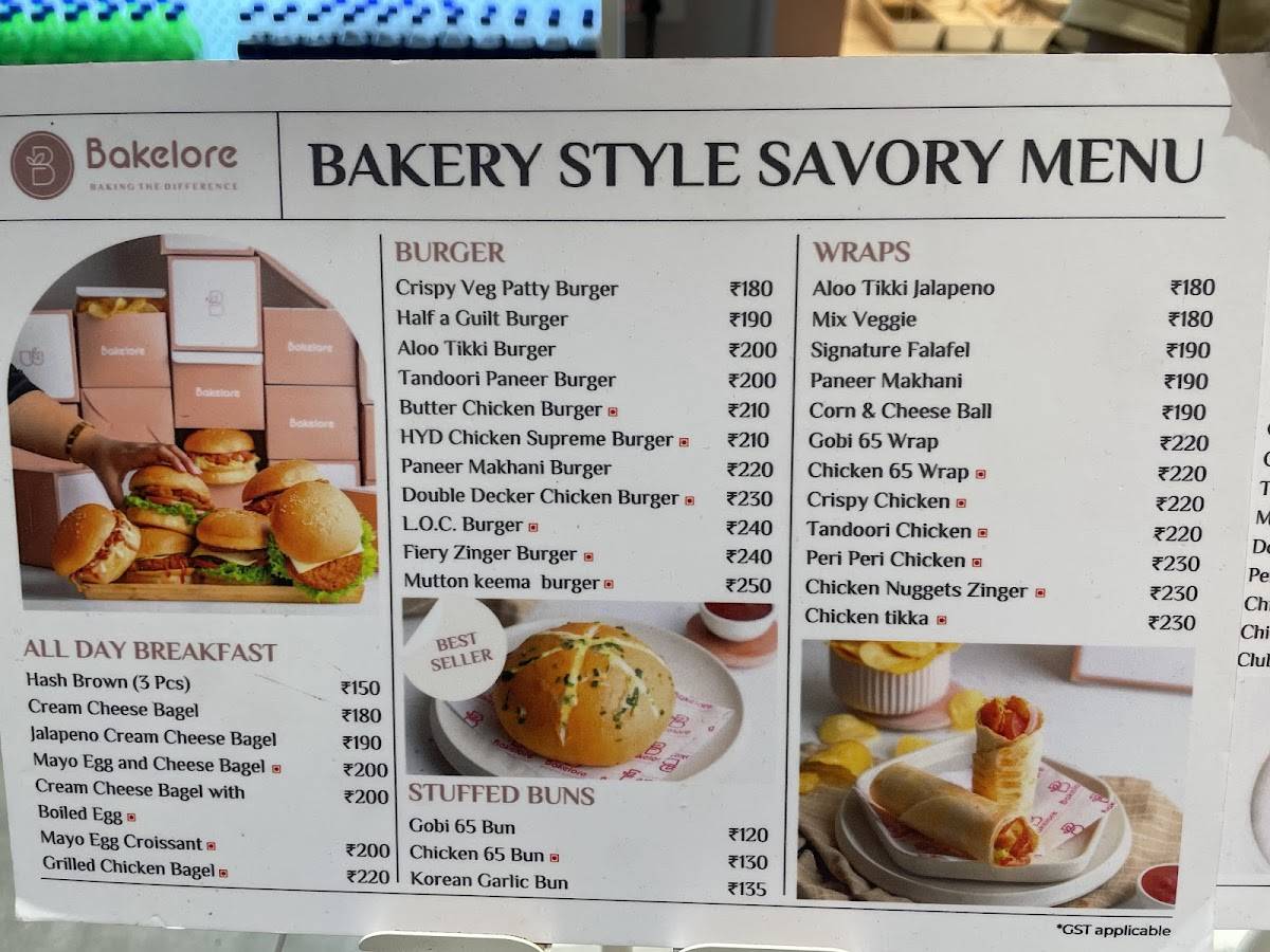 Bakelore menu