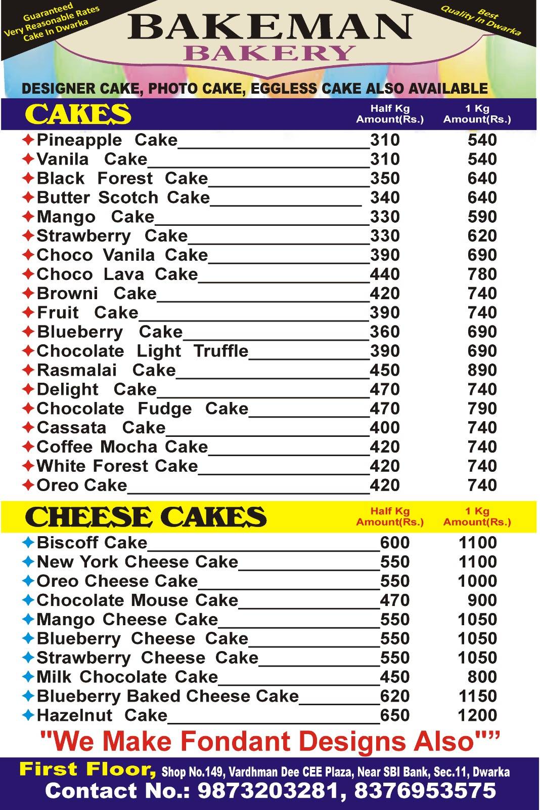 Bakeman Cake & Pastry Palace - Cake Shop in Dwarka, Cake Home Delivery menu