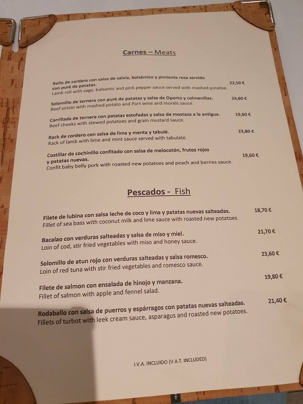 Menu at Bakus pub & bar, Nerja
