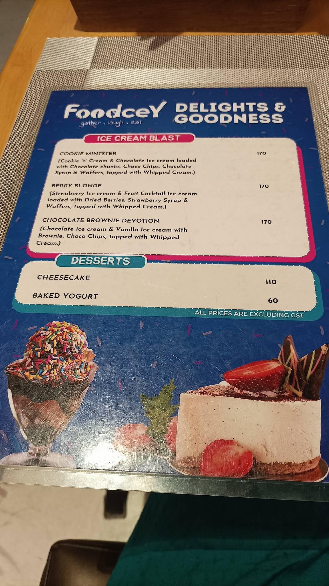 FoodceY menu