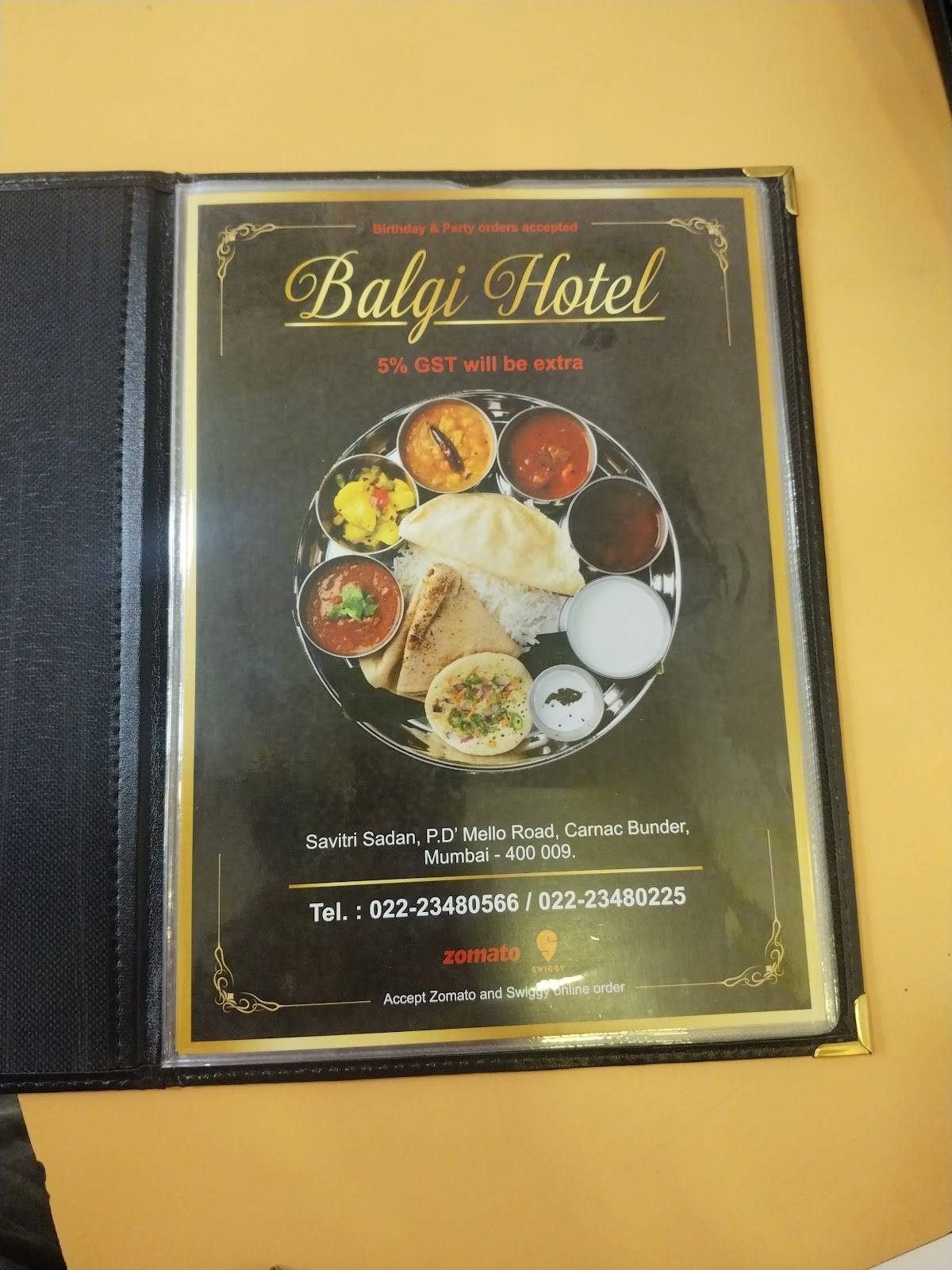 Balgi Hotel menu