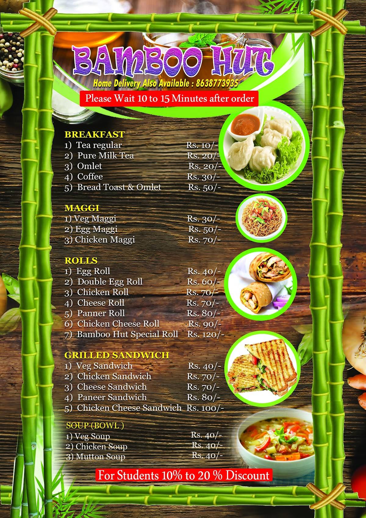 Menu at Bamboo Hut, Dudhnoi
