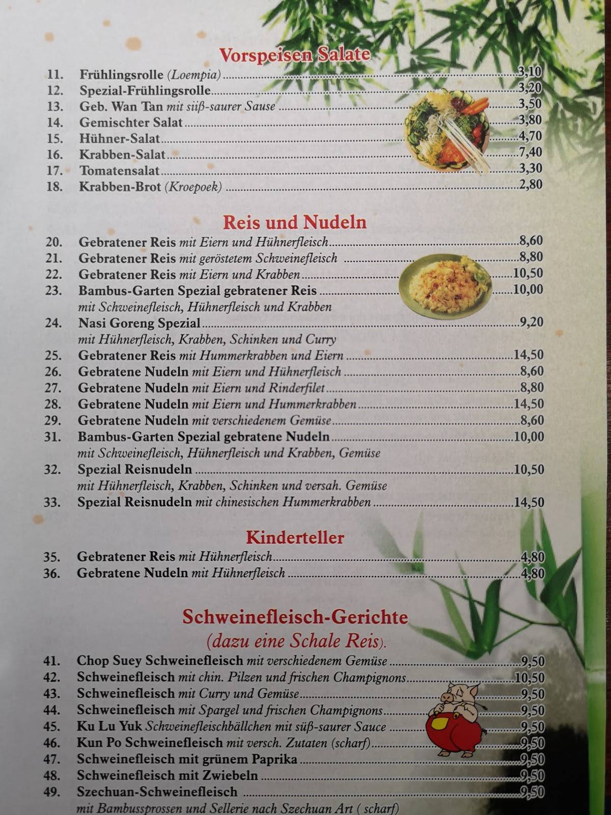 Speisekarte von Bambus Garten restaurant, Düsseldorf, Kieshecker Weg 132