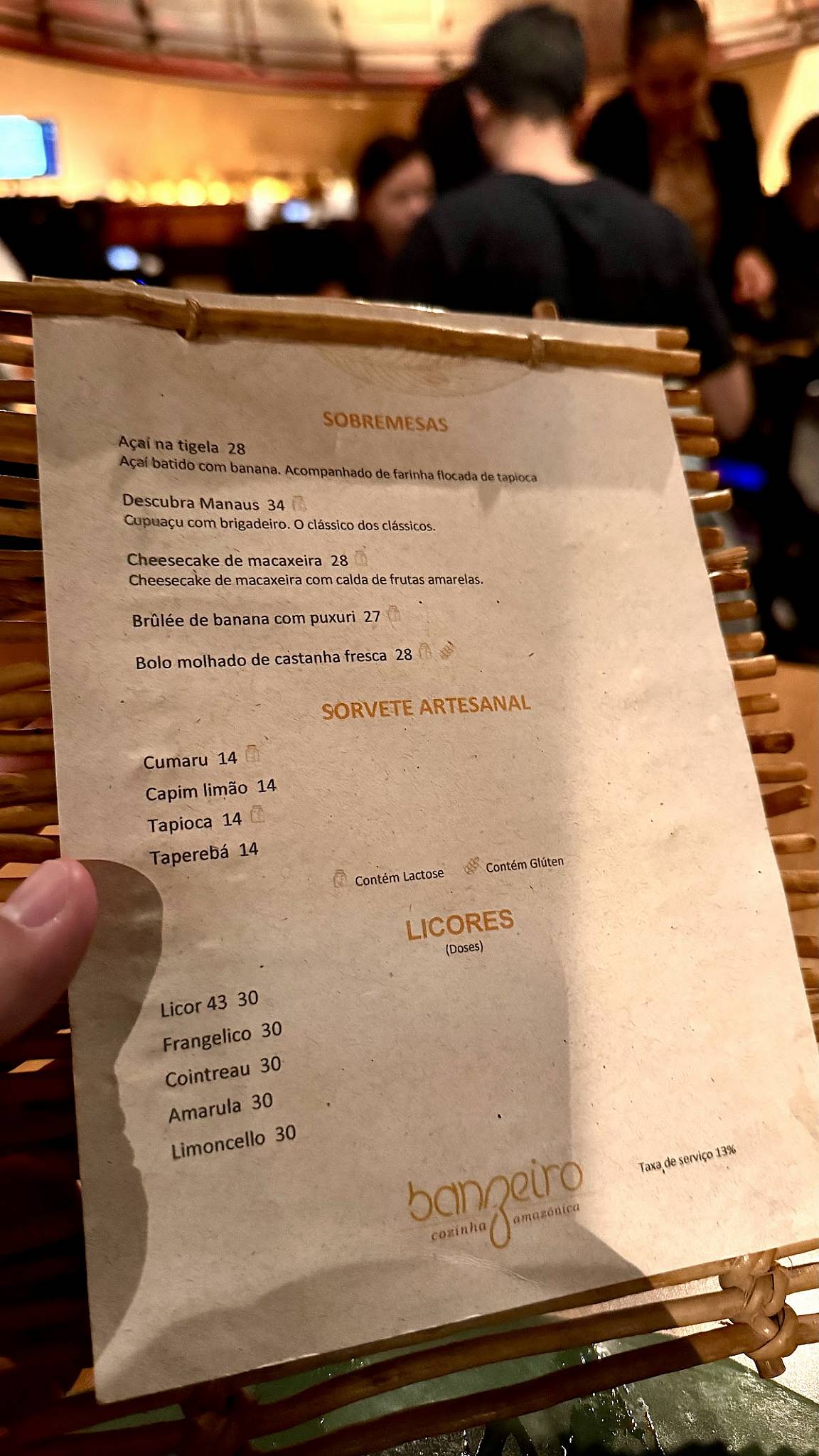 Restaurante Banzeiro São Paulo cardápio