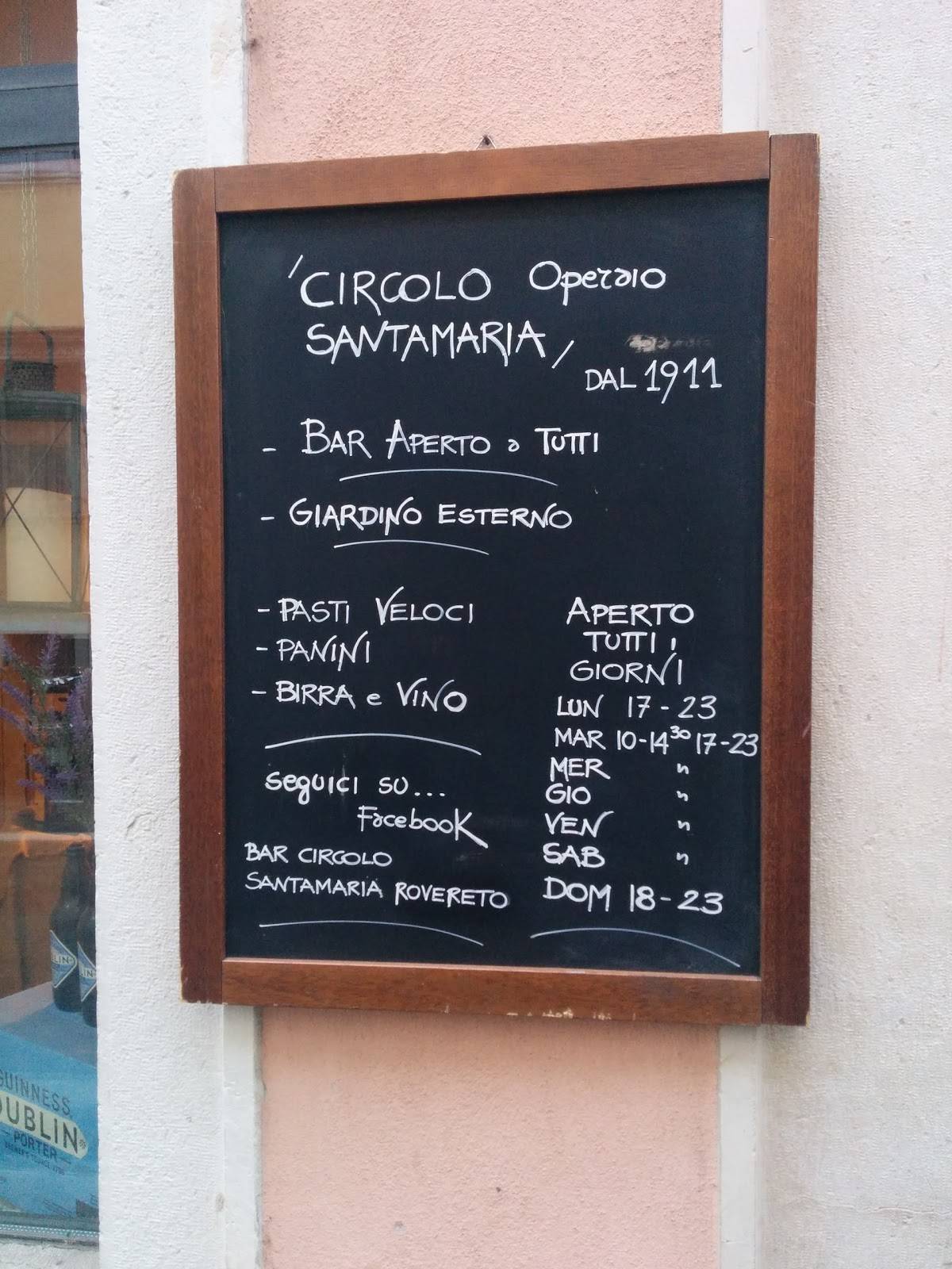 Menu di Bar Circolo Operaio Santa Maria 