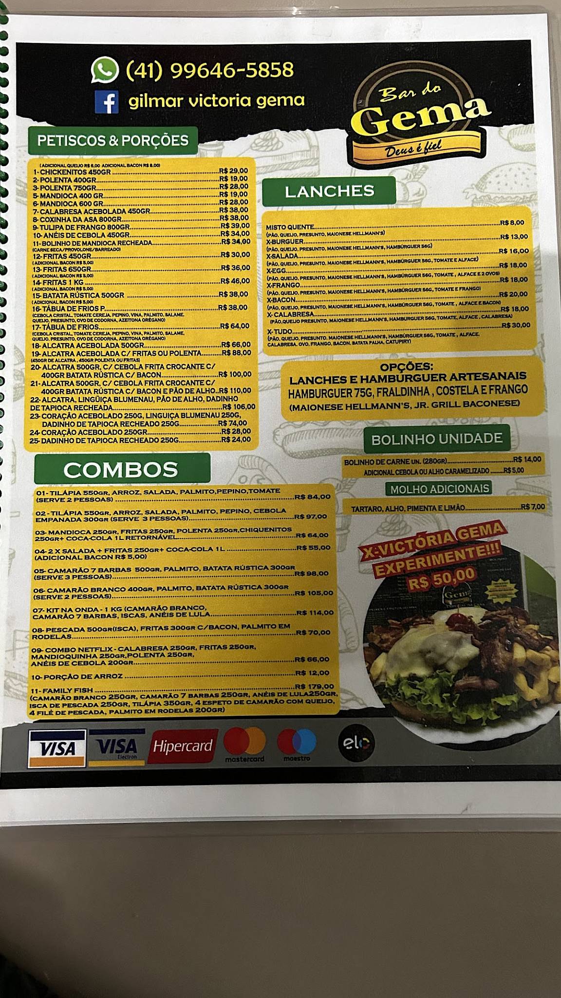 Bar Do Gema cardápio