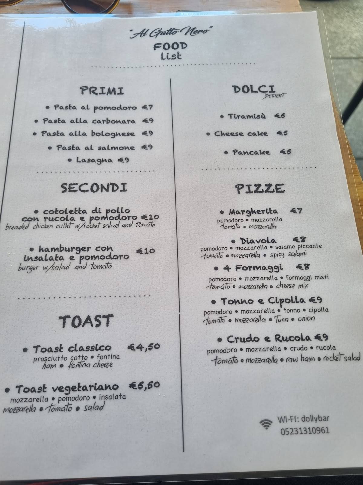 Menu di Al Gatto Nero 