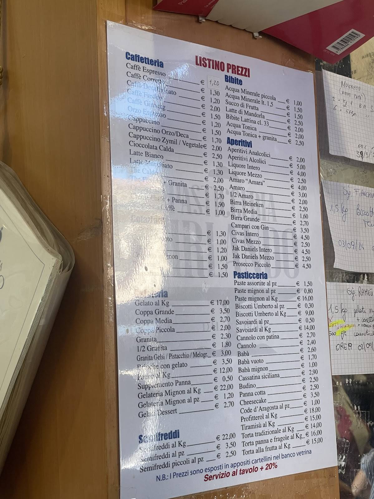 Menu di Bar Girlando 