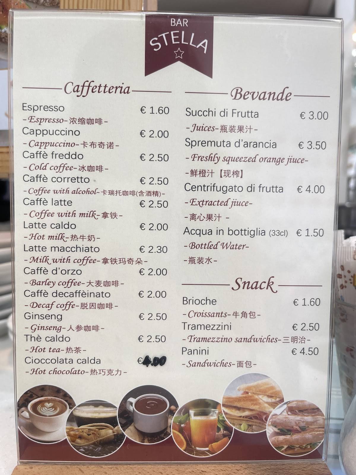 Menu di Bar Stella 