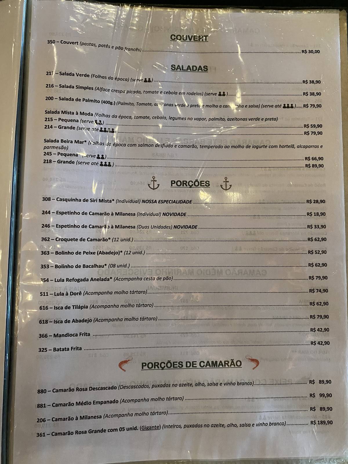 Bar da Praia cardápio