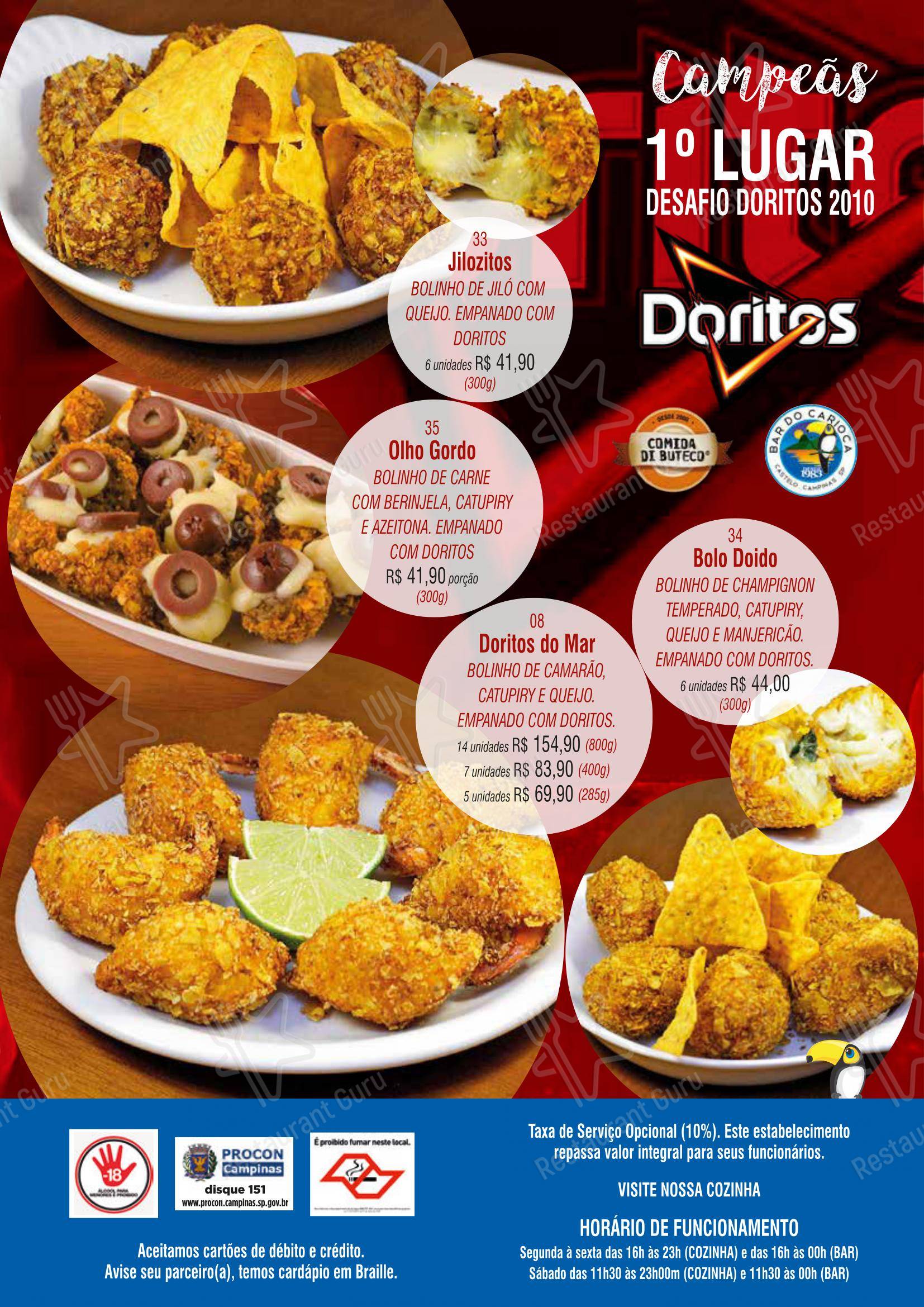 Menu para Bar do Carioca pub & bar