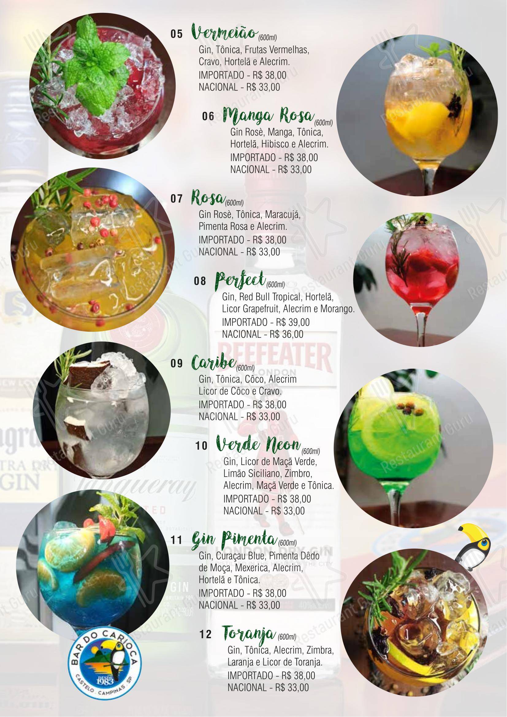 菜单 para Bar do Carioca pub & bar